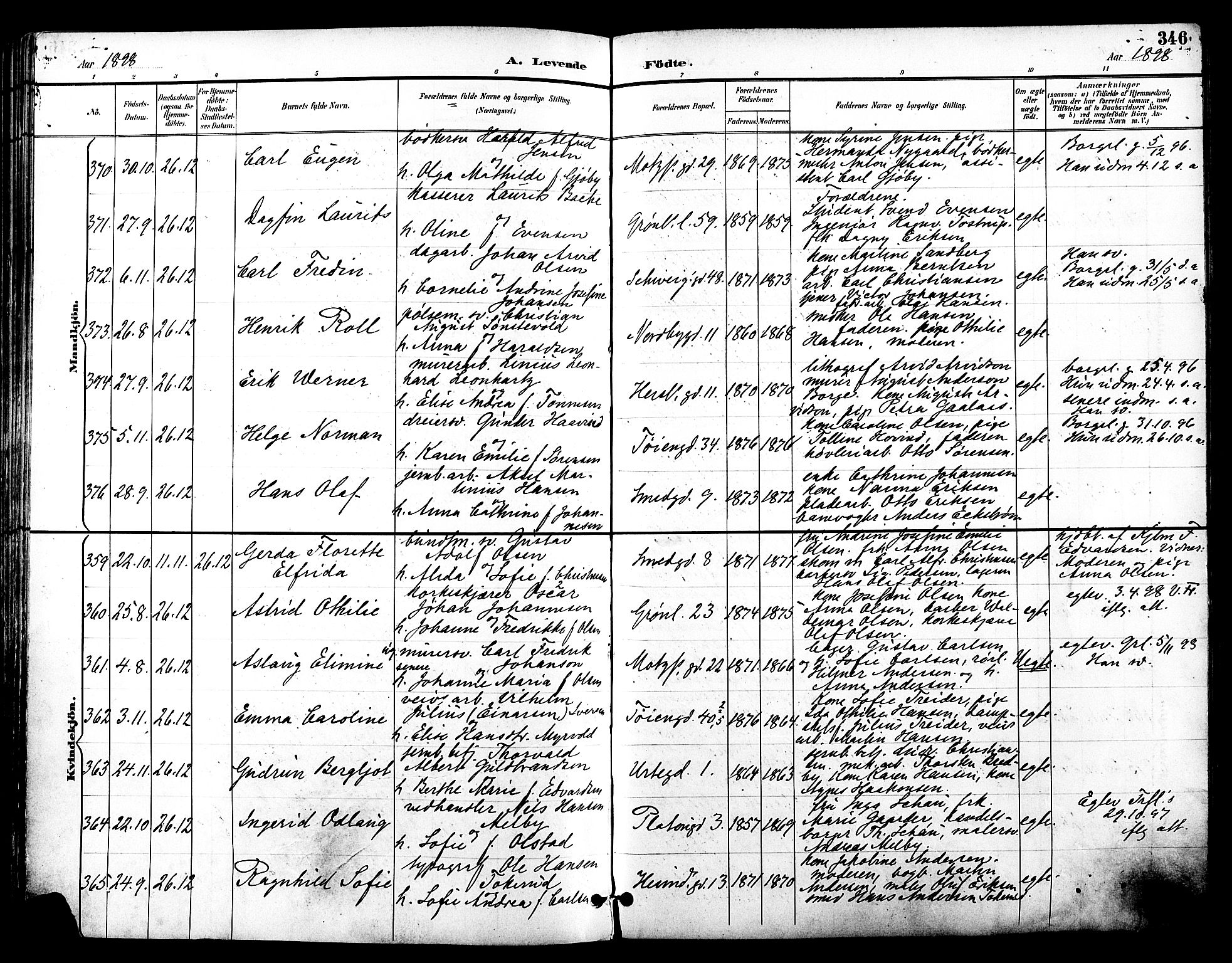 Grønland prestekontor Kirkebøker, AV/SAO-A-10848/F/Fa/L0012: Parish register (official) no. 12, 1893-1900, p. 346