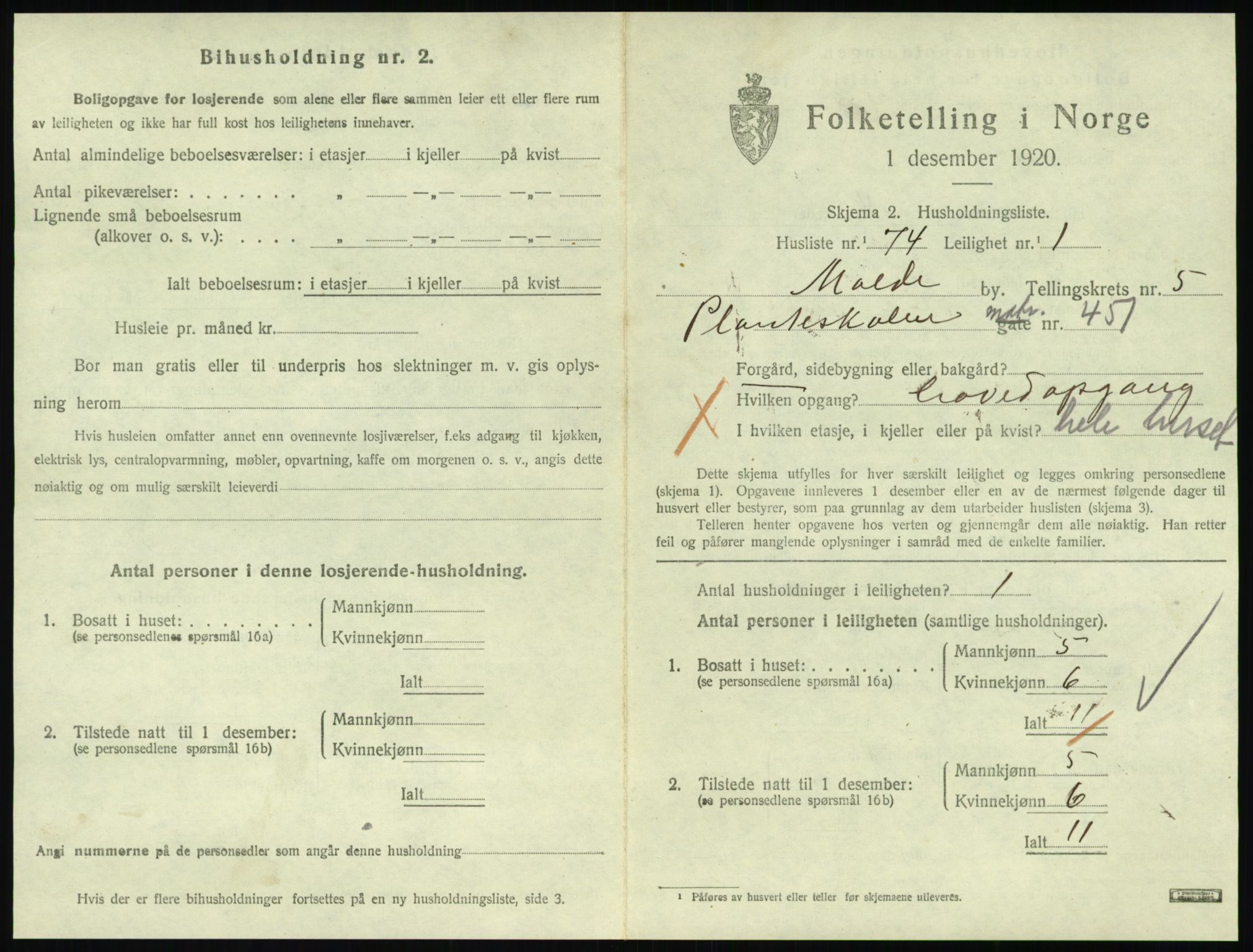 SAT, 1920 census for Molde, 1920, p. 2055