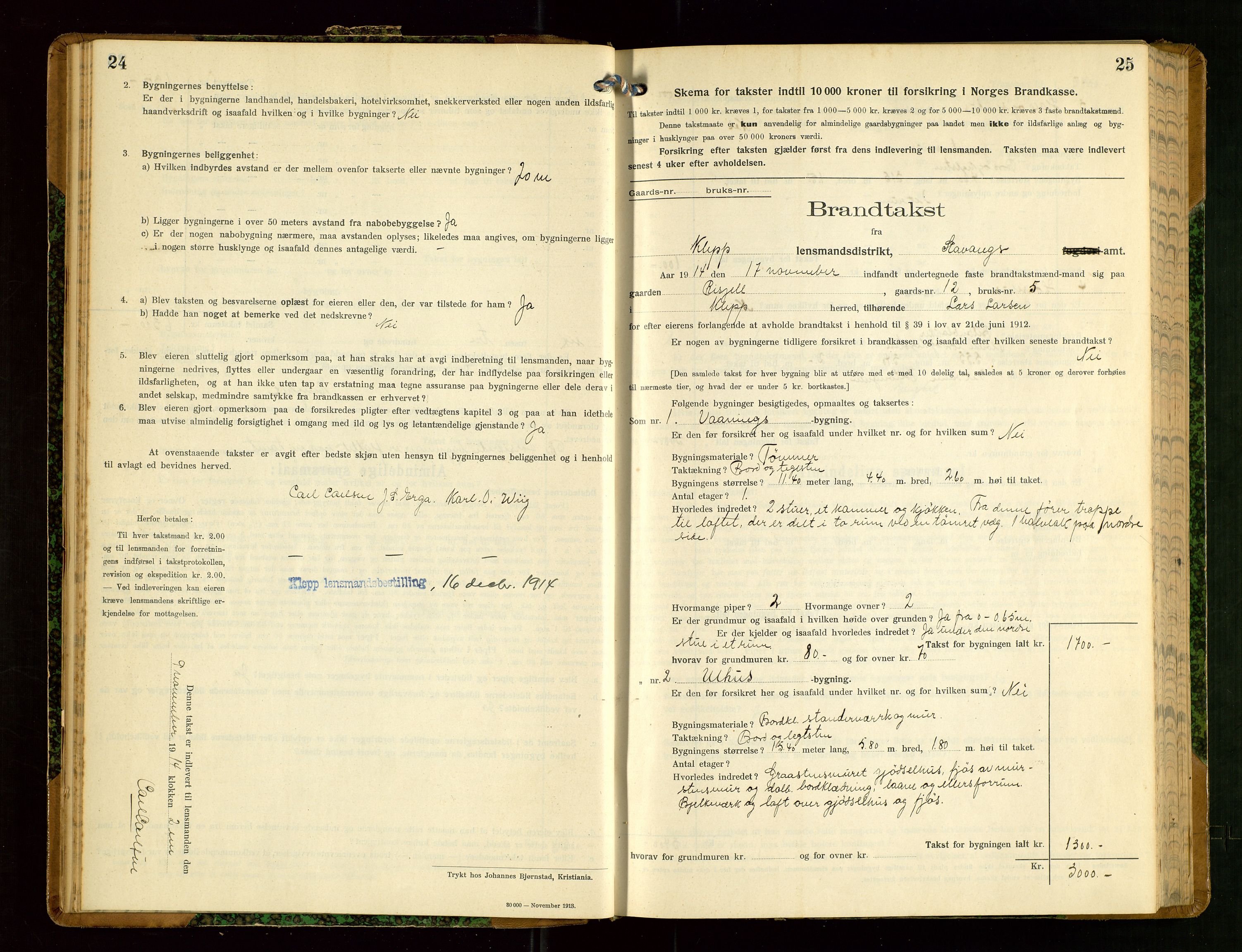 Klepp lensmannskontor, AV/SAST-A-100163/Goc/L0008: "Brandtakstprotokol" m/register, 1914-1917, p. 24-25