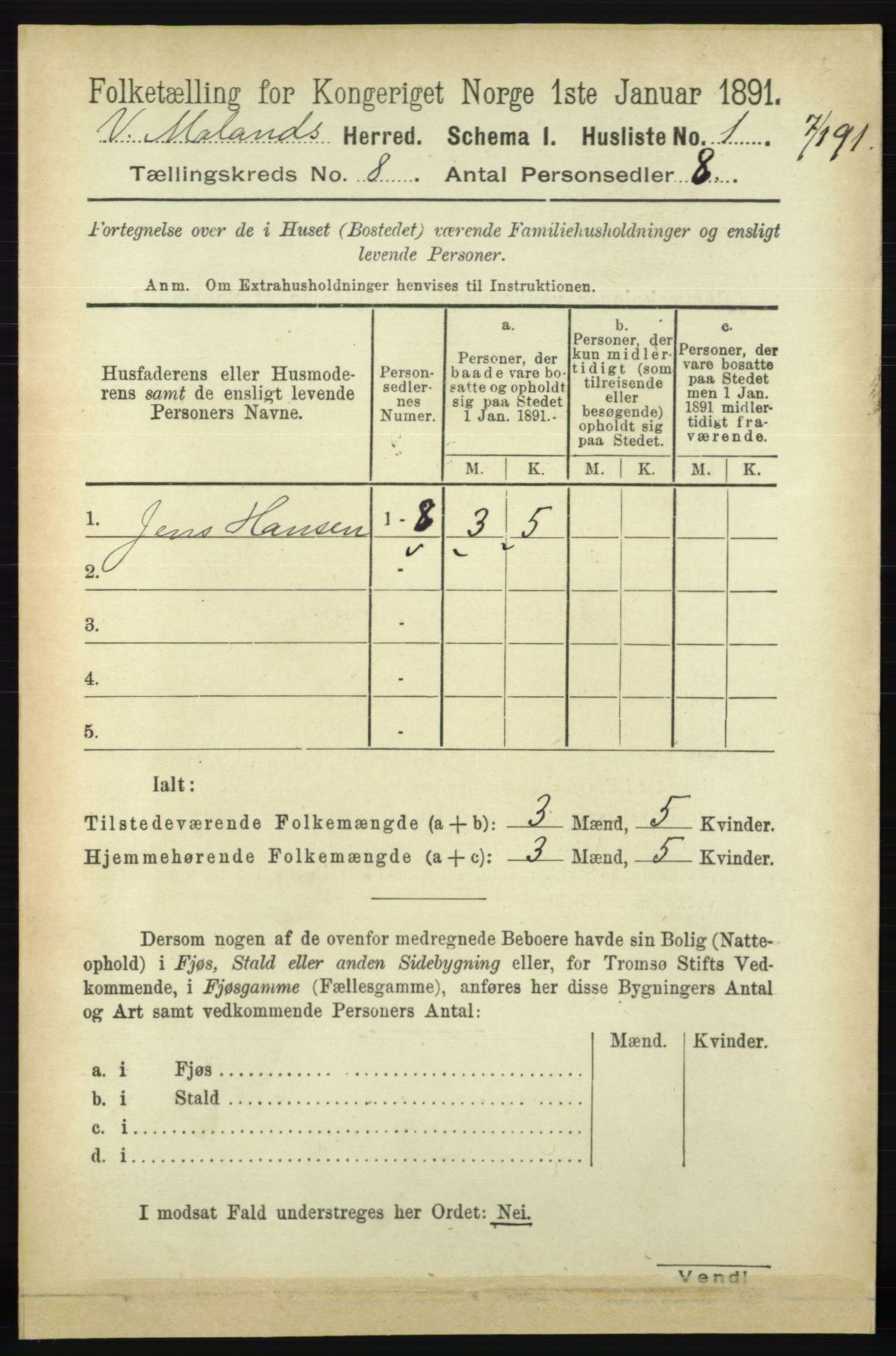 RA, 1891 census for 0926 Vestre Moland, 1891, p. 2970