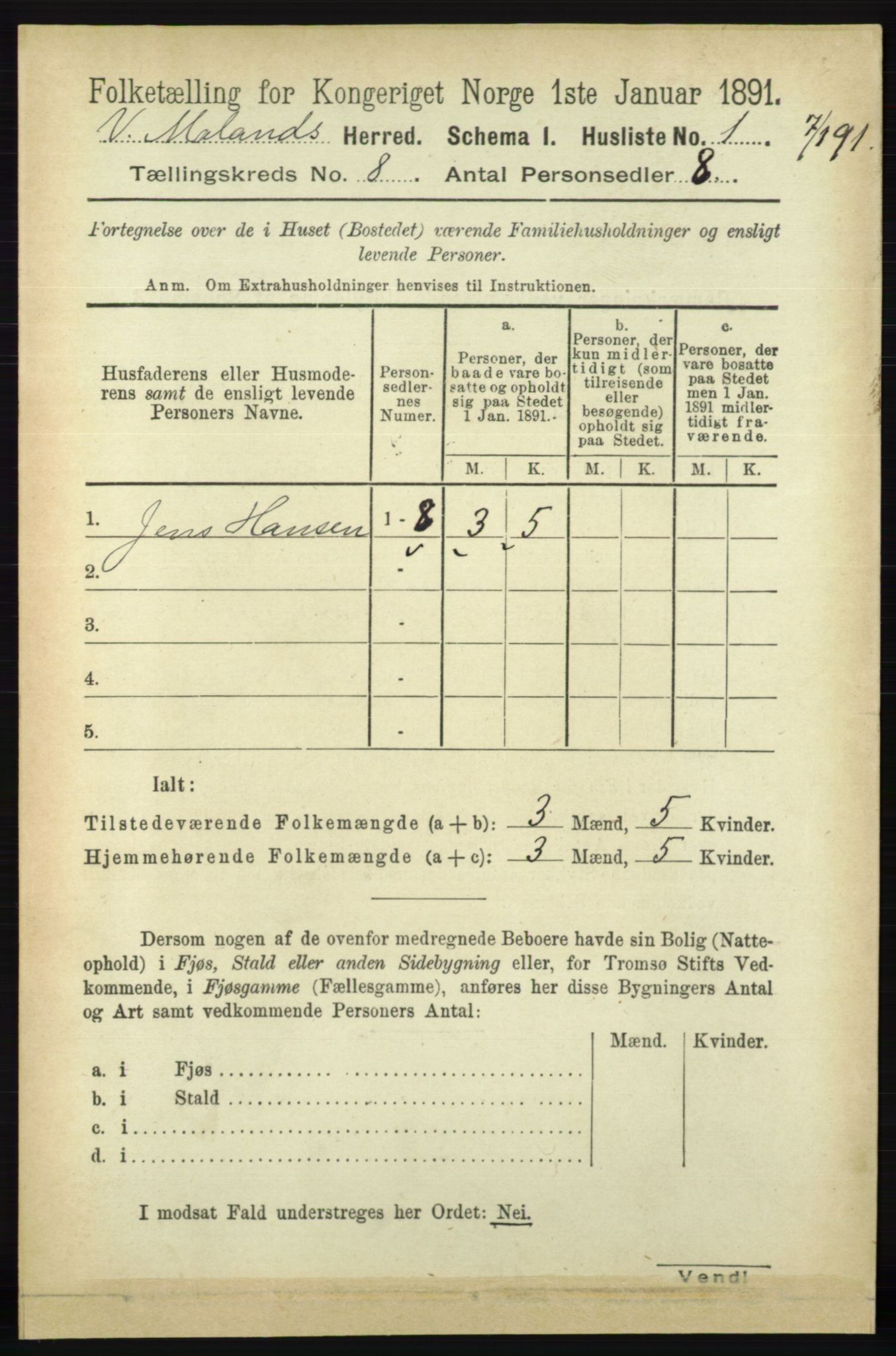 RA, 1891 census for 0926 Vestre Moland, 1891, p. 2970