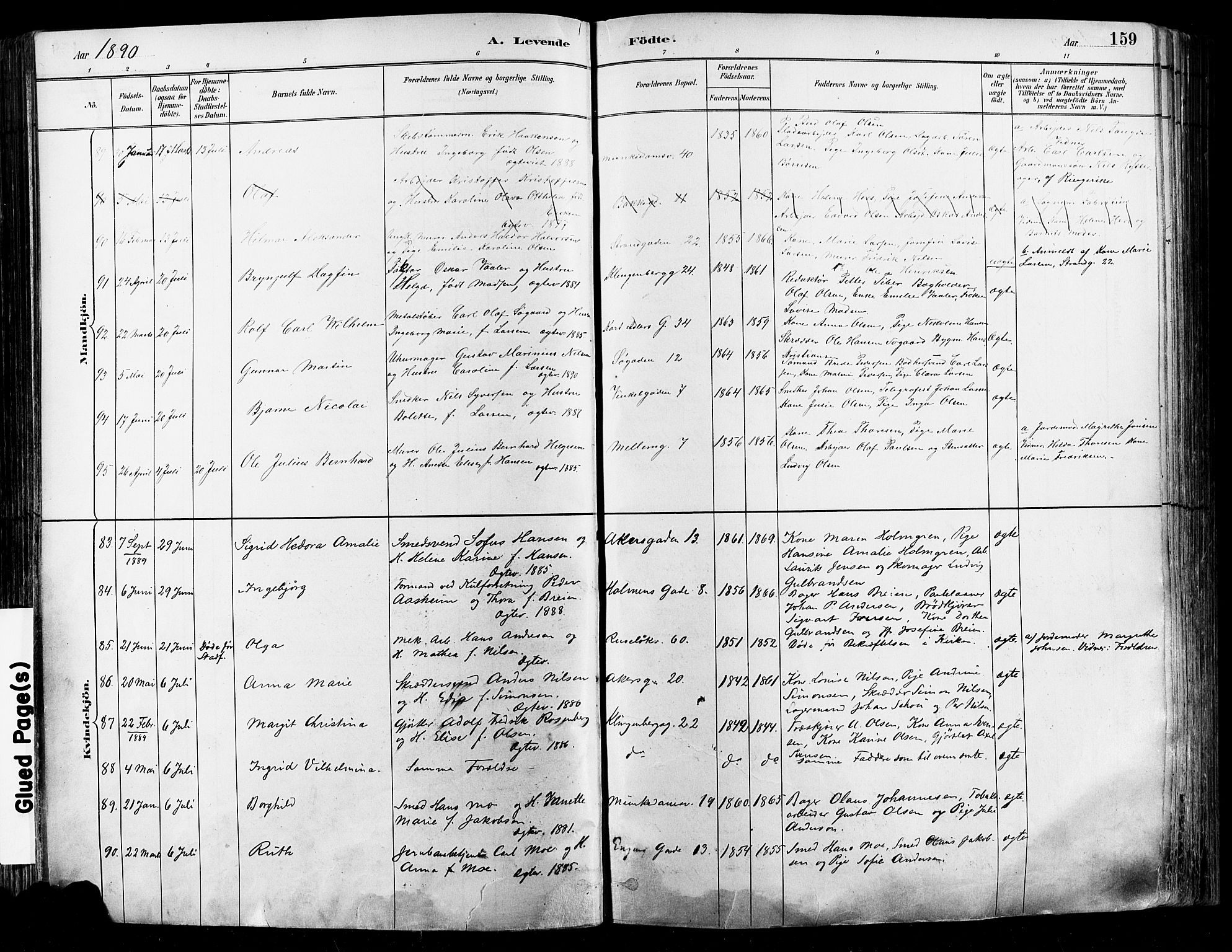 Johannes prestekontor Kirkebøker, SAO/A-10852/F/Fa/L0003: Parish register (official) no. 3, 1882-1896, p. 159