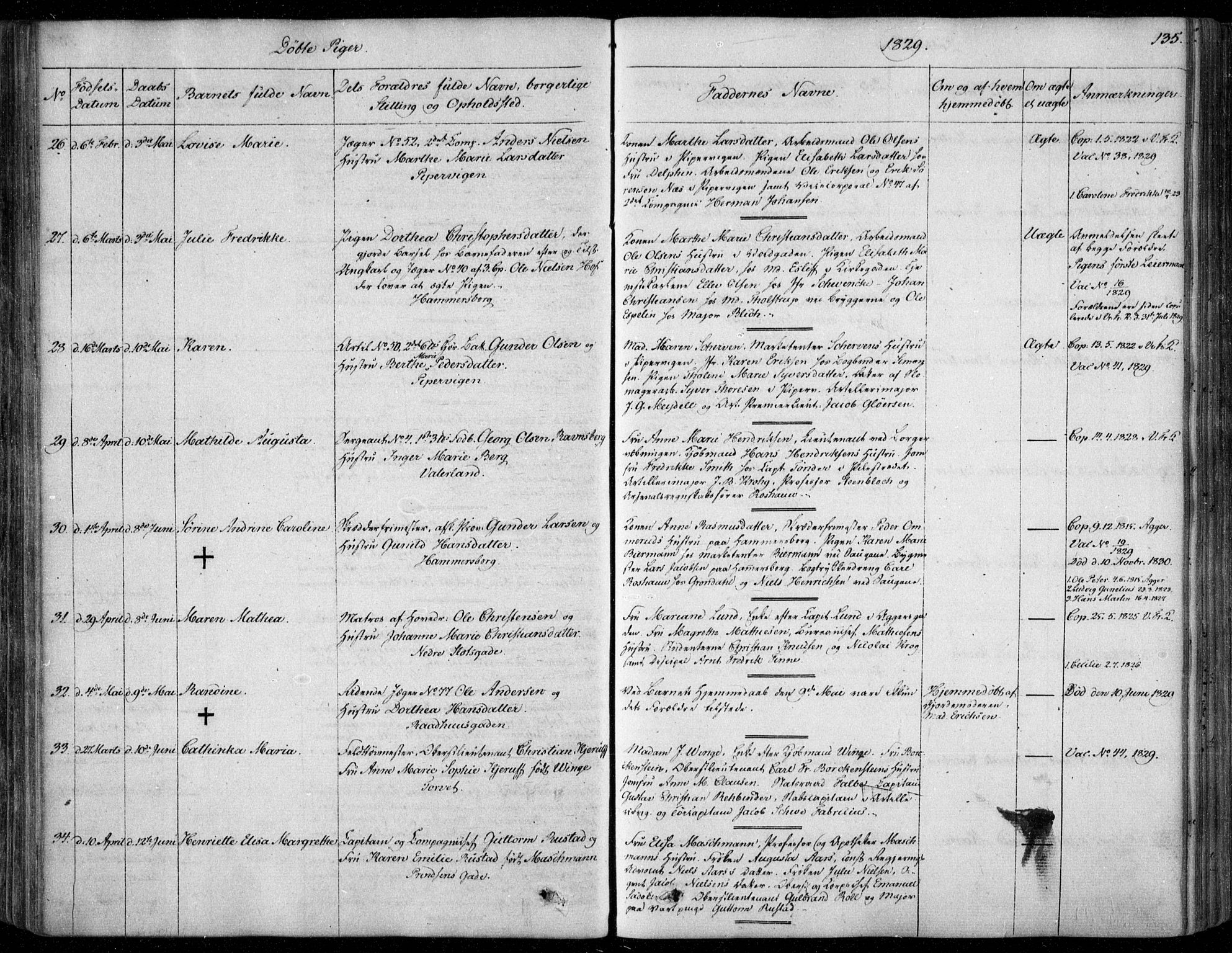 Garnisonsmenigheten Kirkebøker, SAO/A-10846/F/Fa/L0006: Parish register (official) no. 6, 1828-1841, p. 135
