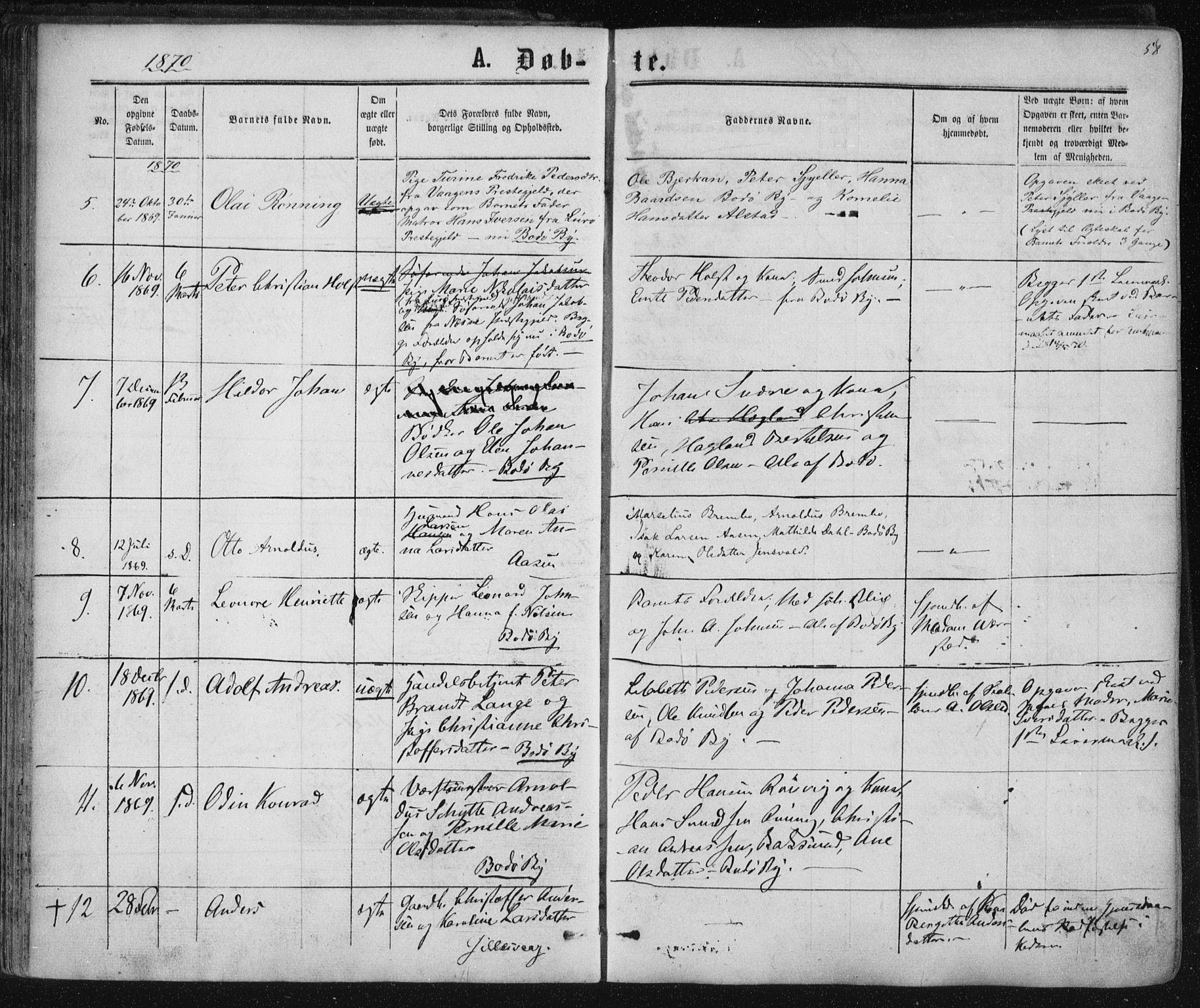 Ministerialprotokoller, klokkerbøker og fødselsregistre - Nordland, AV/SAT-A-1459/801/L0008: Parish register (official) no. 801A08, 1864-1875, p. 58