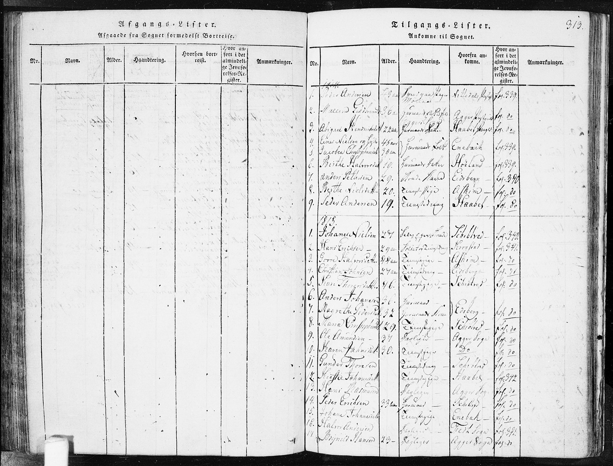 Spydeberg prestekontor Kirkebøker, SAO/A-10924/F/Fa/L0004: Parish register (official) no. I 4, 1814-1841, p. 313