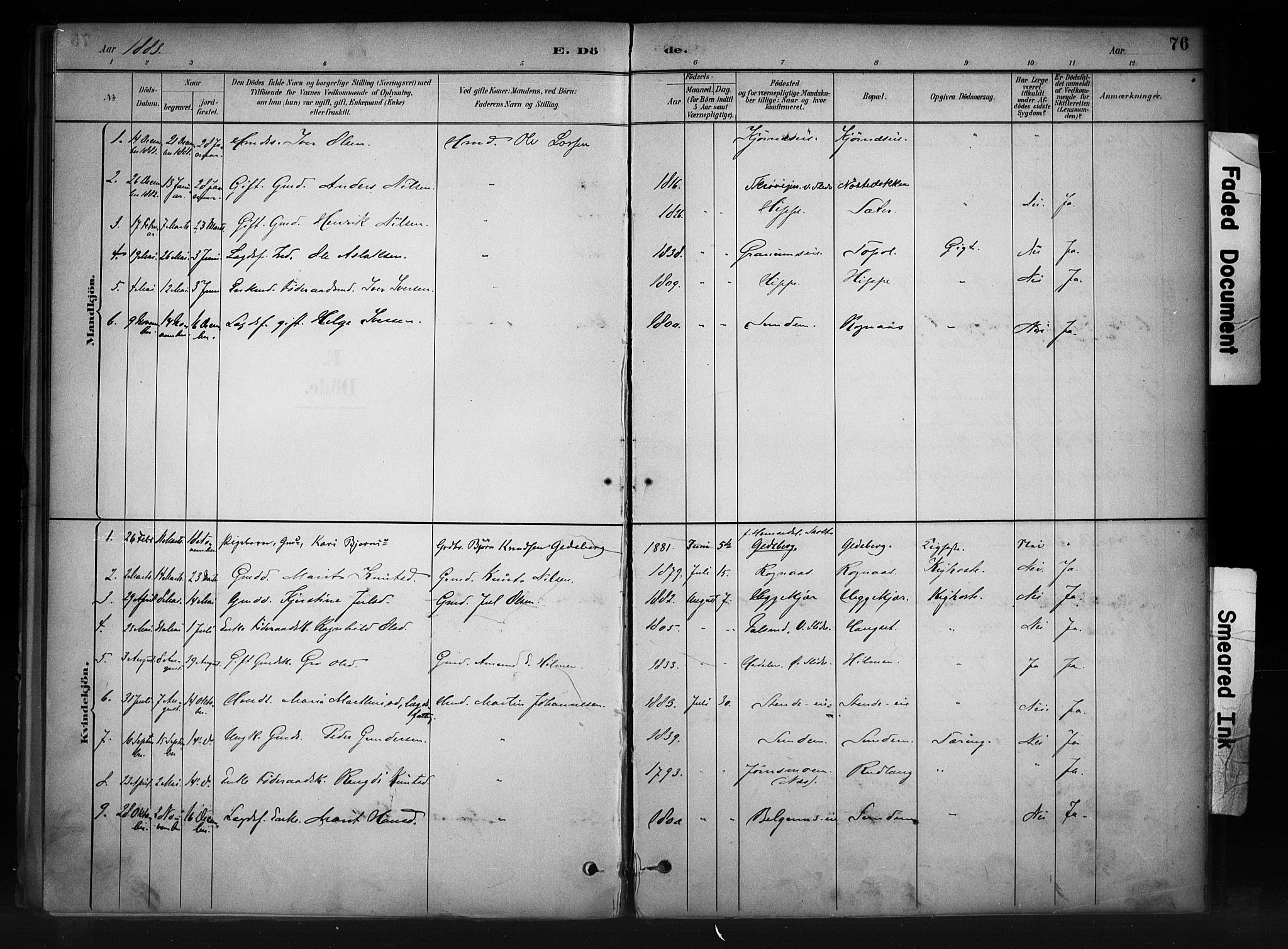Nord-Aurdal prestekontor, SAH/PREST-132/H/Ha/Haa/L0011: Parish register (official) no. 11, 1883-1896, p. 76