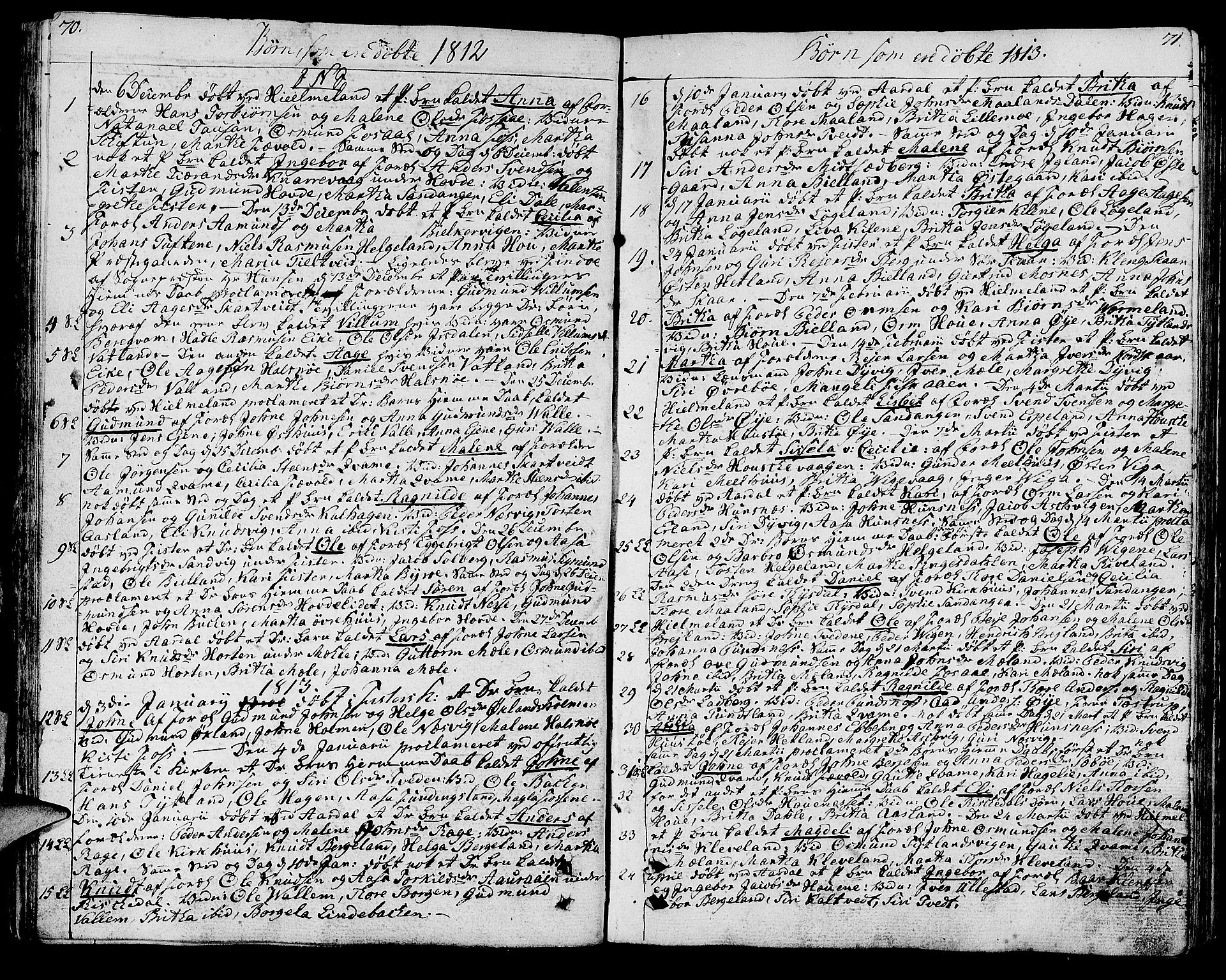 Hjelmeland sokneprestkontor, SAST/A-101843/01/IV/L0002: Parish register (official) no. A 2, 1799-1816, p. 70-71