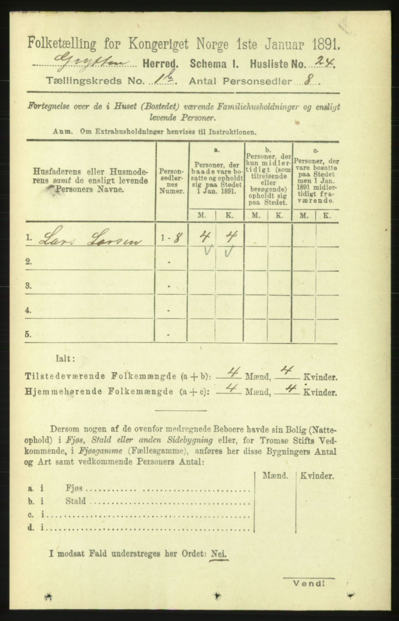 RA, 1891 census for 1539 Grytten, 1891, p. 169