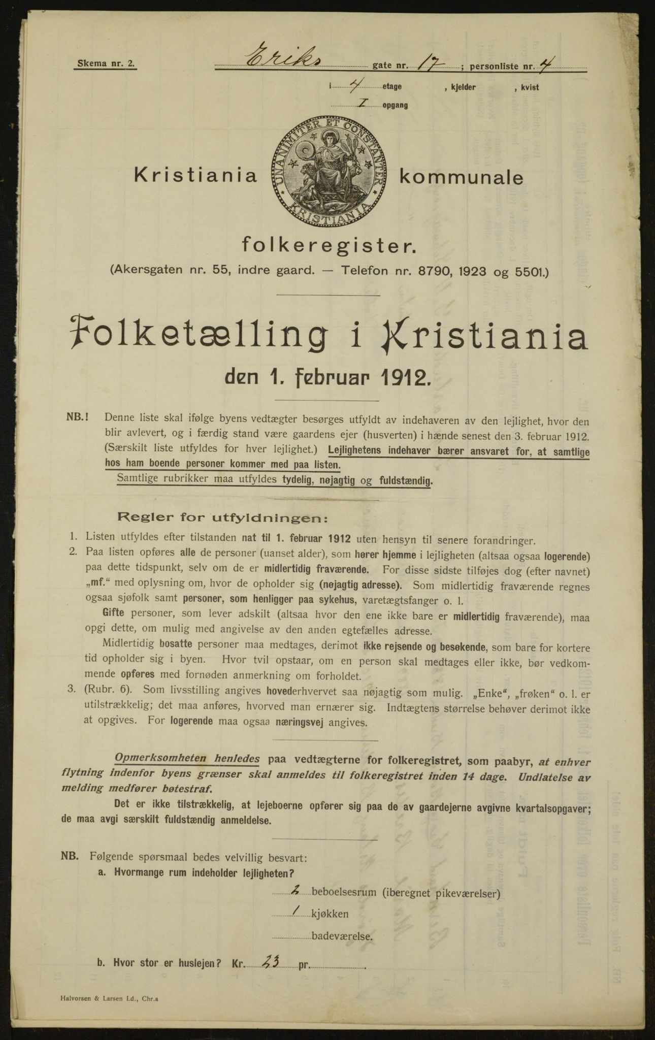 OBA, Municipal Census 1912 for Kristiania, 1912, p. 20043