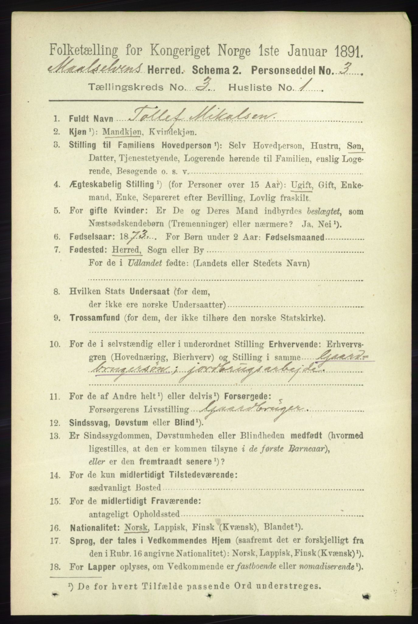 RA, 1891 census for 1924 Målselv, 1891, p. 592