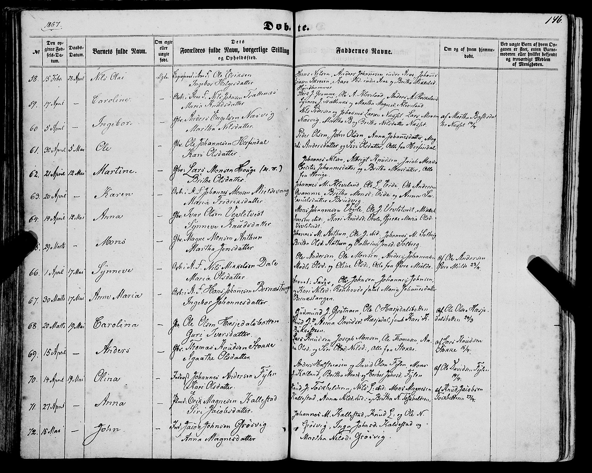 Haus sokneprestembete, AV/SAB-A-75601/H/Haa: Parish register (official) no. A 17, 1858-1870, p. 146