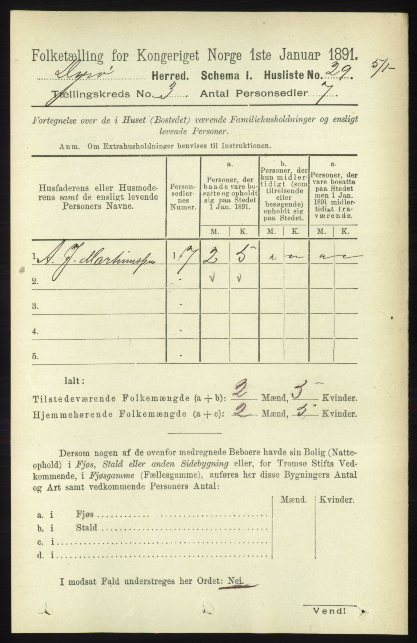 RA, 1891 census for 1926 Dyrøy, 1891, p. 1133