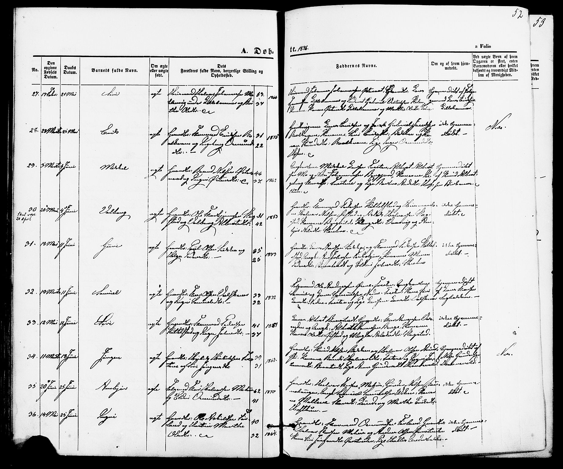 Suldal sokneprestkontor, AV/SAST-A-101845/01/IV/L0010: Parish register (official) no. A 10, 1869-1878, p. 52