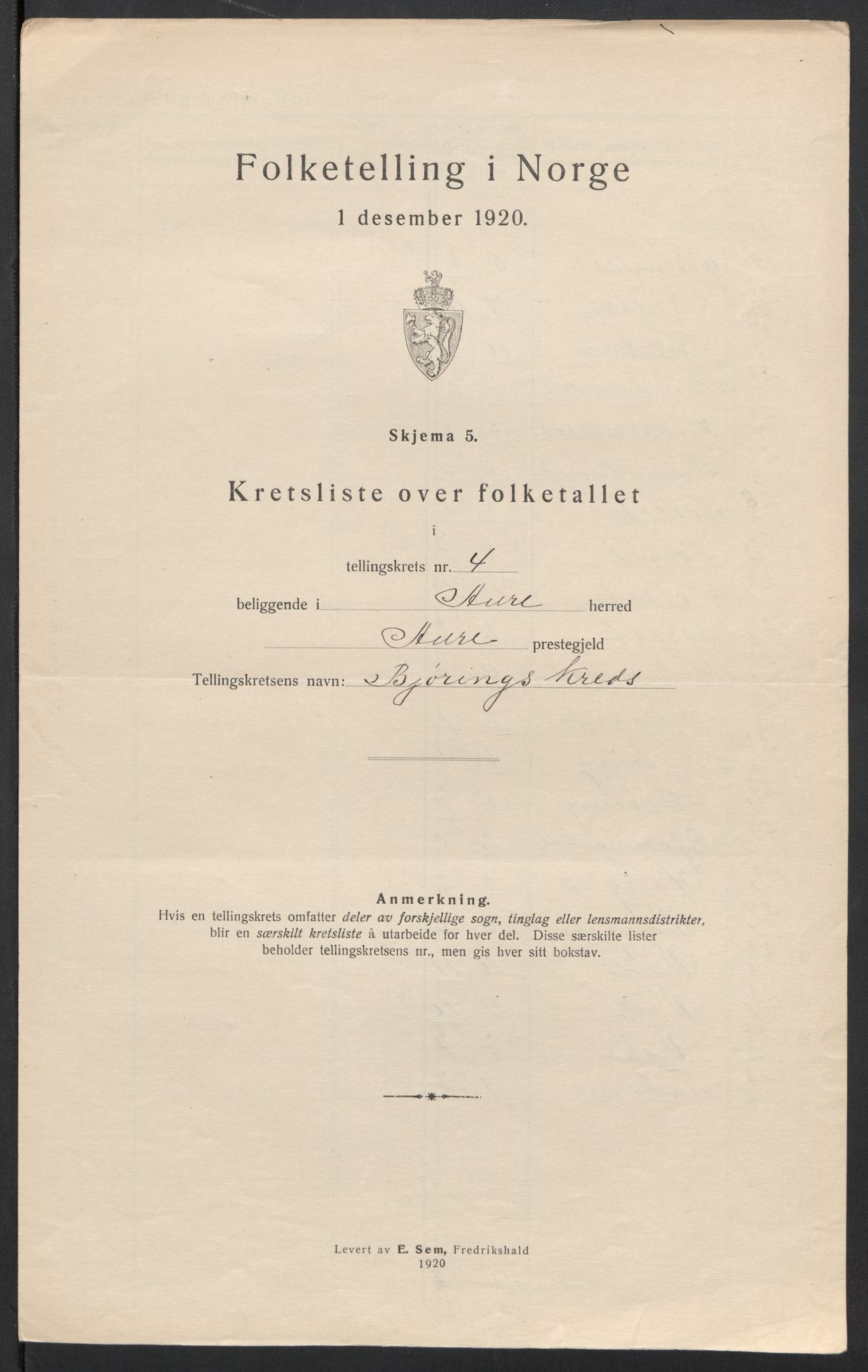 SAT, 1920 census for Aure, 1920, p. 17