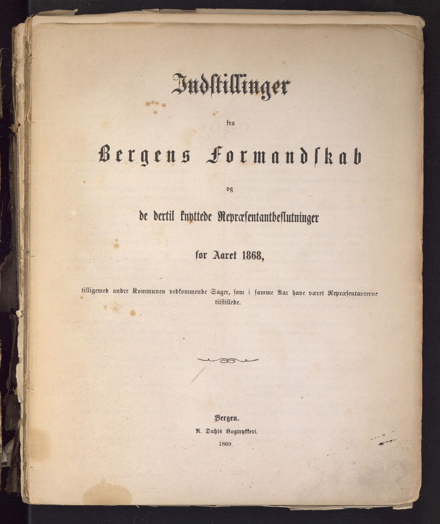 Bergen kommune. Formannskapet, BBA/A-0003/Ad/L0023: Bergens Kommuneforhandlinger, 1868