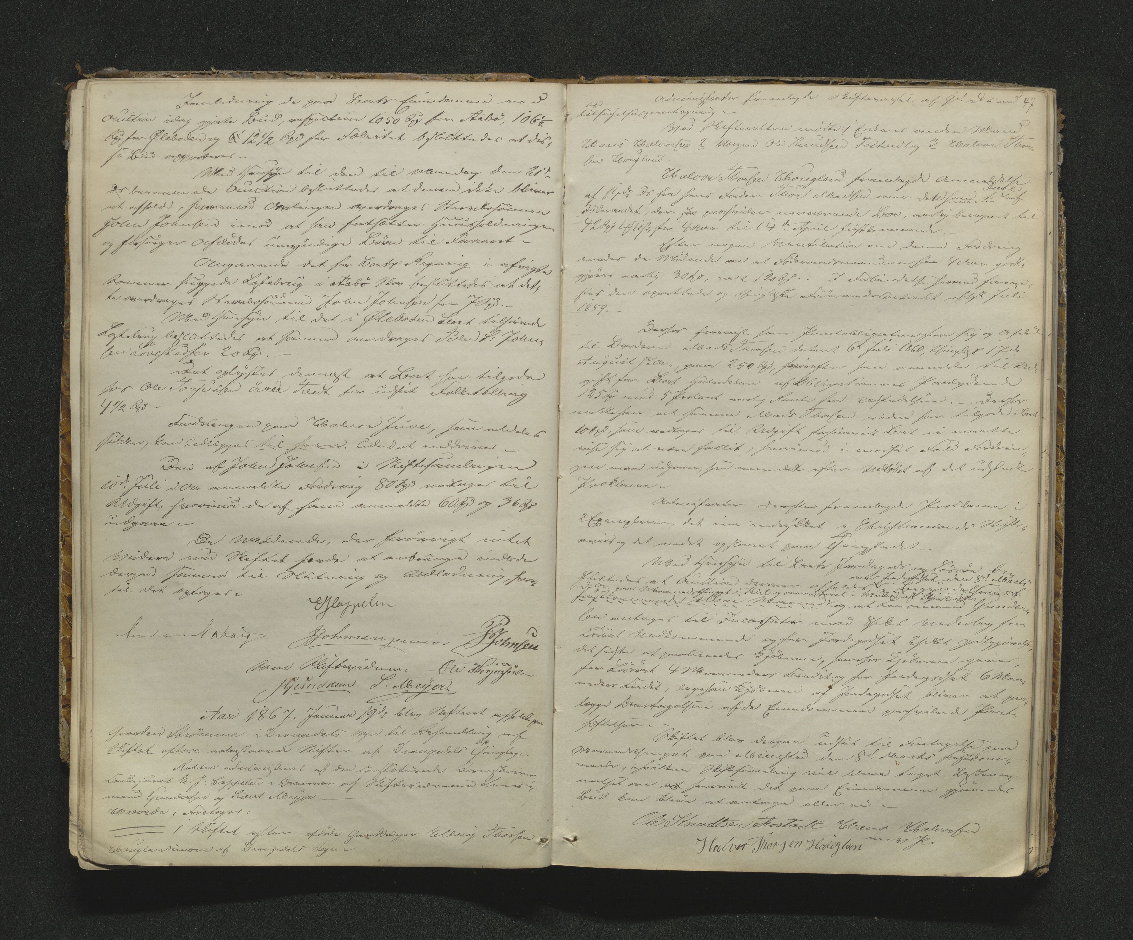 Bamble sorenskriveri, AV/SAKO-A-214/H/Hb/Hbc/L0005: Skifteforhandlingsprotokoll, 1866-1868, p. 46-47