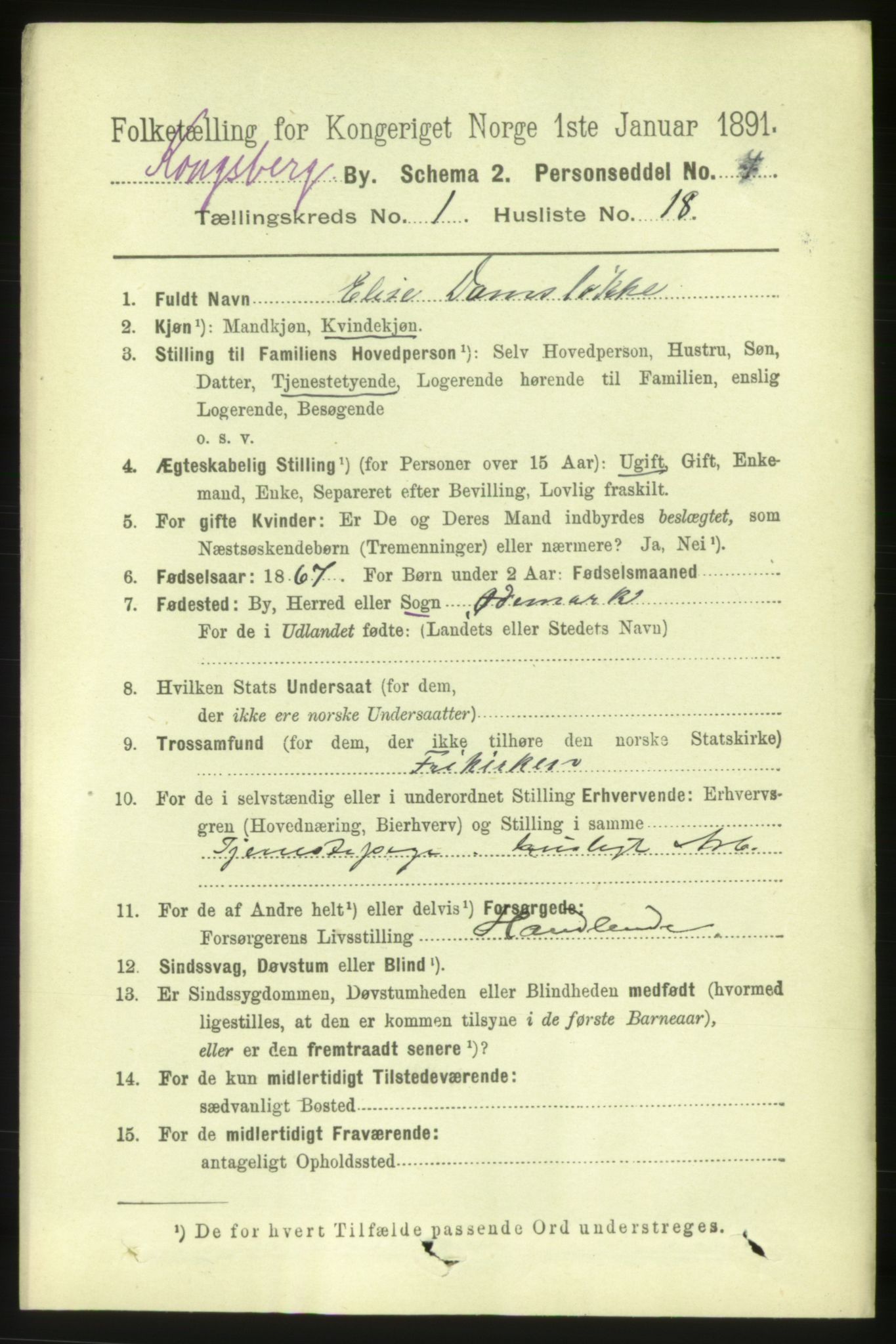 RA, 1891 census for 0604 Kongsberg, 1891, p. 1742