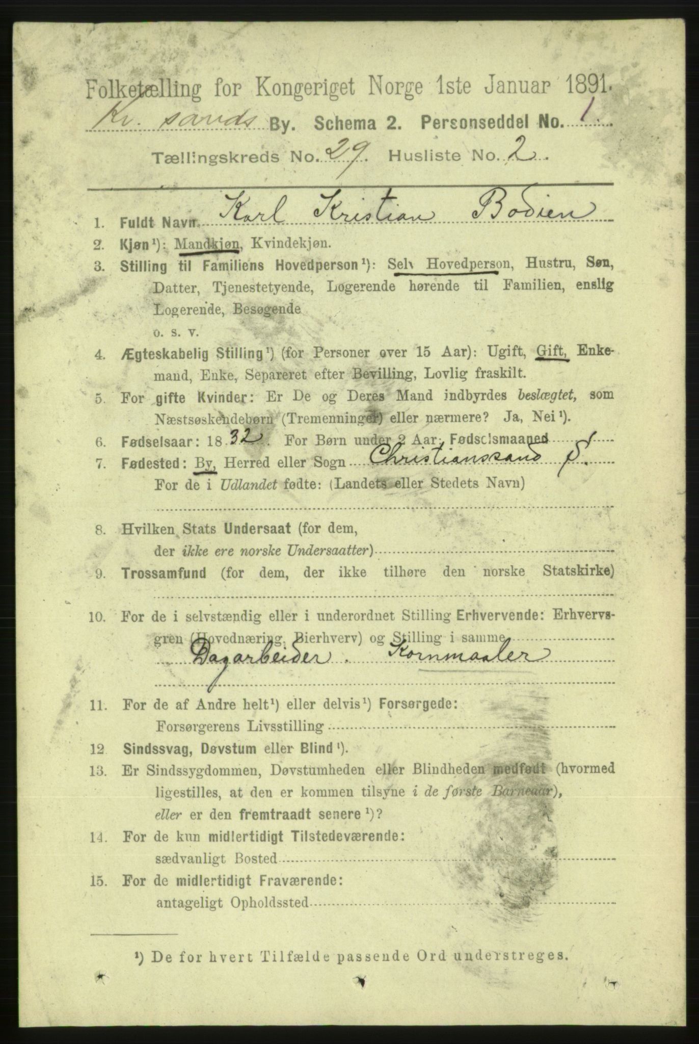 RA, 1891 census for 1001 Kristiansand, 1891, p. 9606