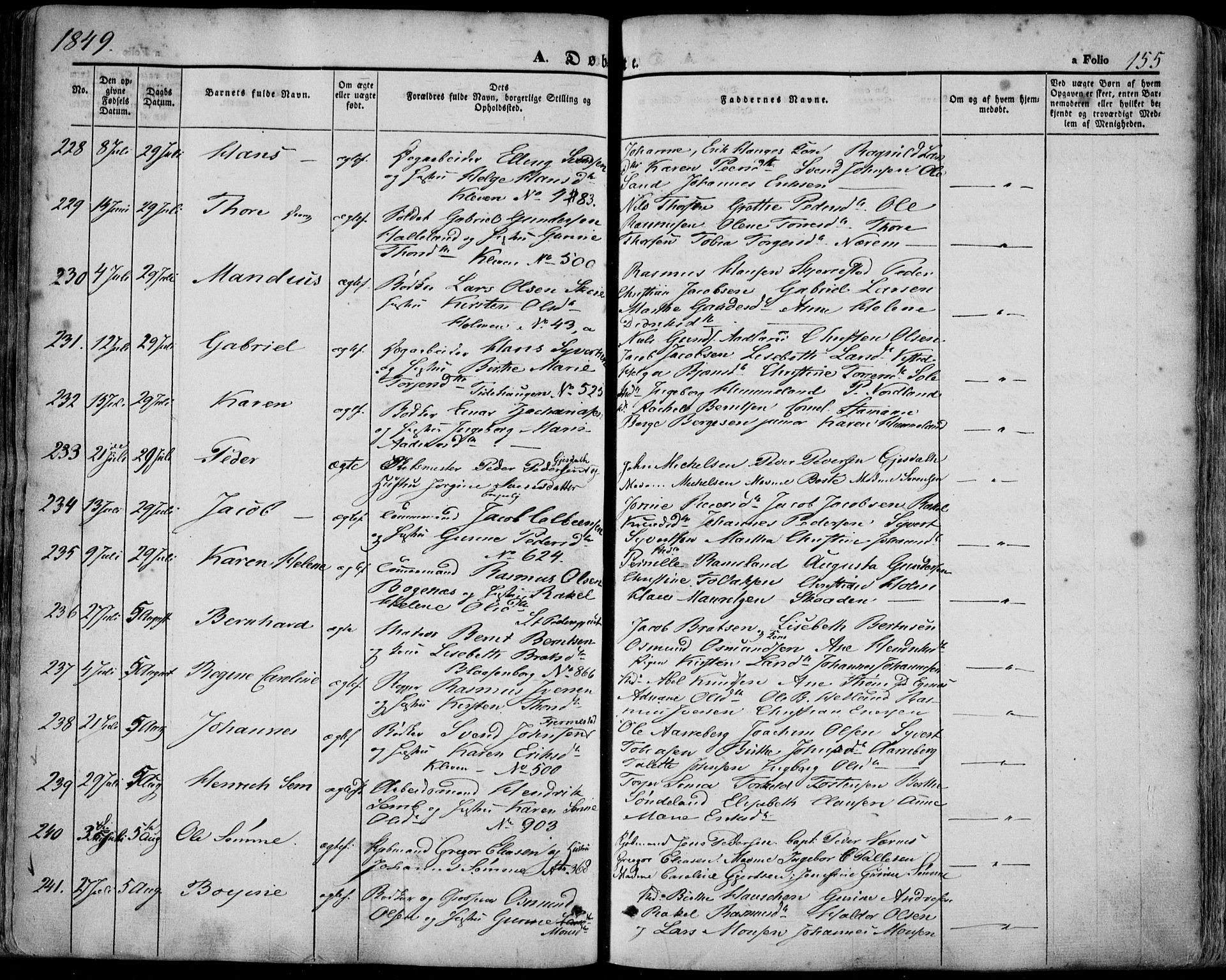 Domkirken sokneprestkontor, SAST/A-101812/001/30/30BA/L0016: Parish register (official) no. A 15, 1844-1854, p. 155
