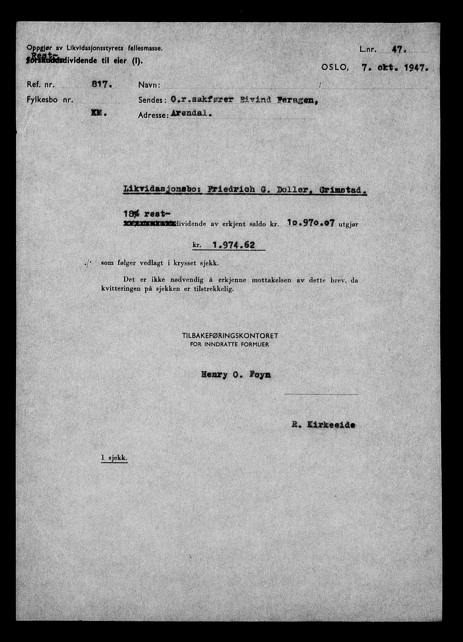 Justisdepartementet, Tilbakeføringskontoret for inndratte formuer, AV/RA-S-1564/H/Hc/Hcd/L0993: --, 1945-1947, p. 252