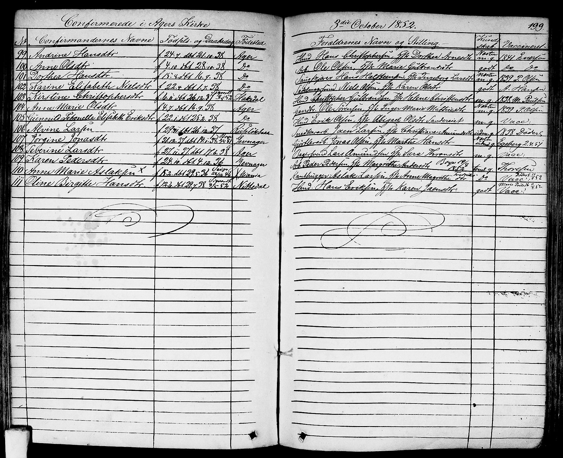 Aker prestekontor kirkebøker, SAO/A-10861/F/L0018: Parish register (official) no. 17, 1829-1852, p. 199