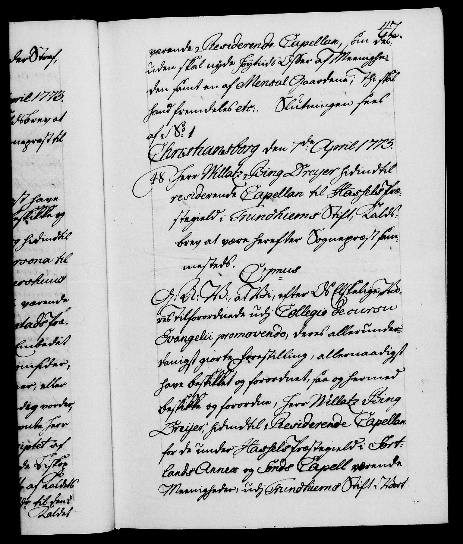 Danske Kanselli 1572-1799, AV/RA-EA-3023/F/Fc/Fca/Fcaa/L0046: Norske registre, 1773-1775, p. 42a