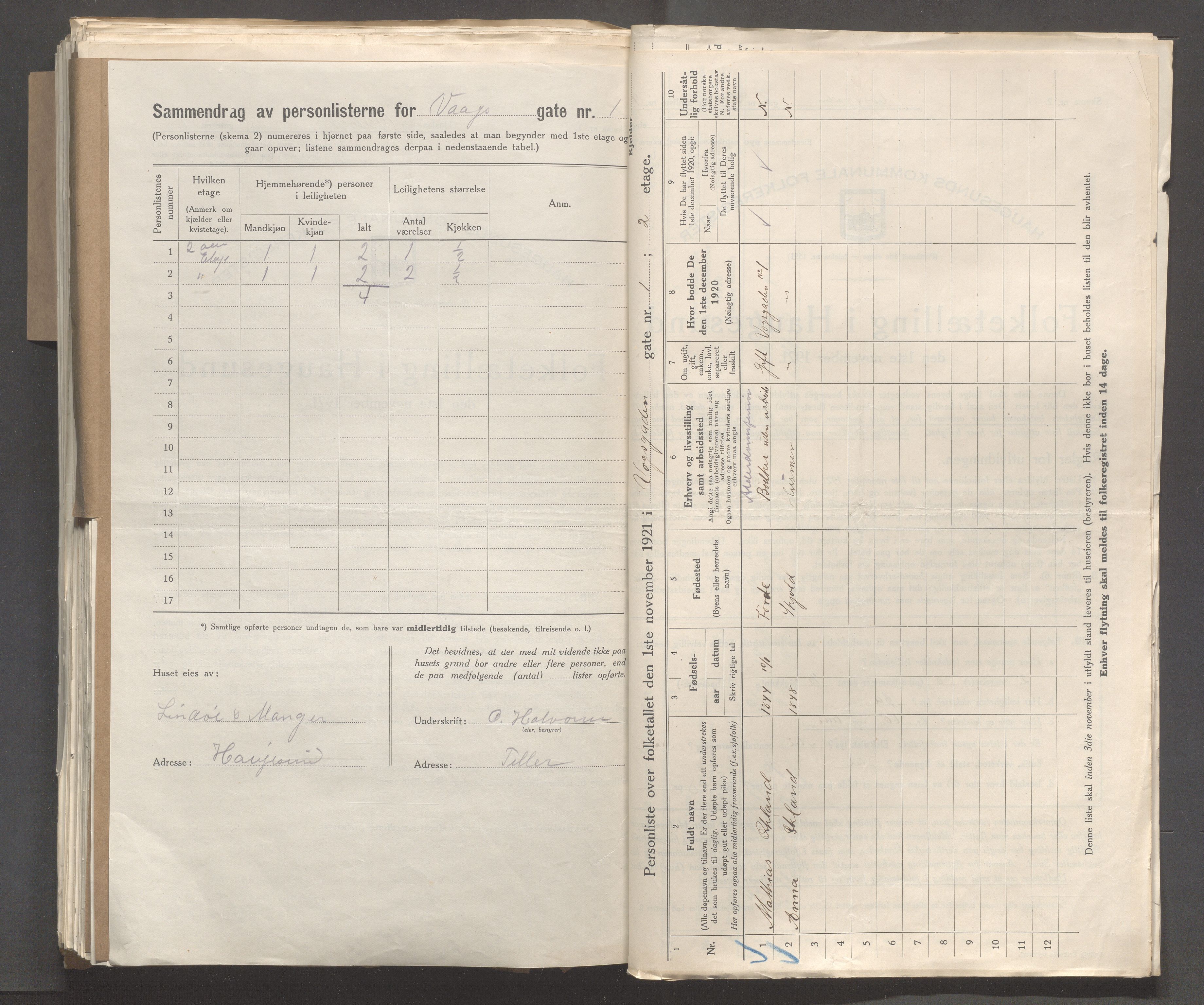 IKAR, Local census 1.11.1921 for Haugesund, 1921, p. 7442