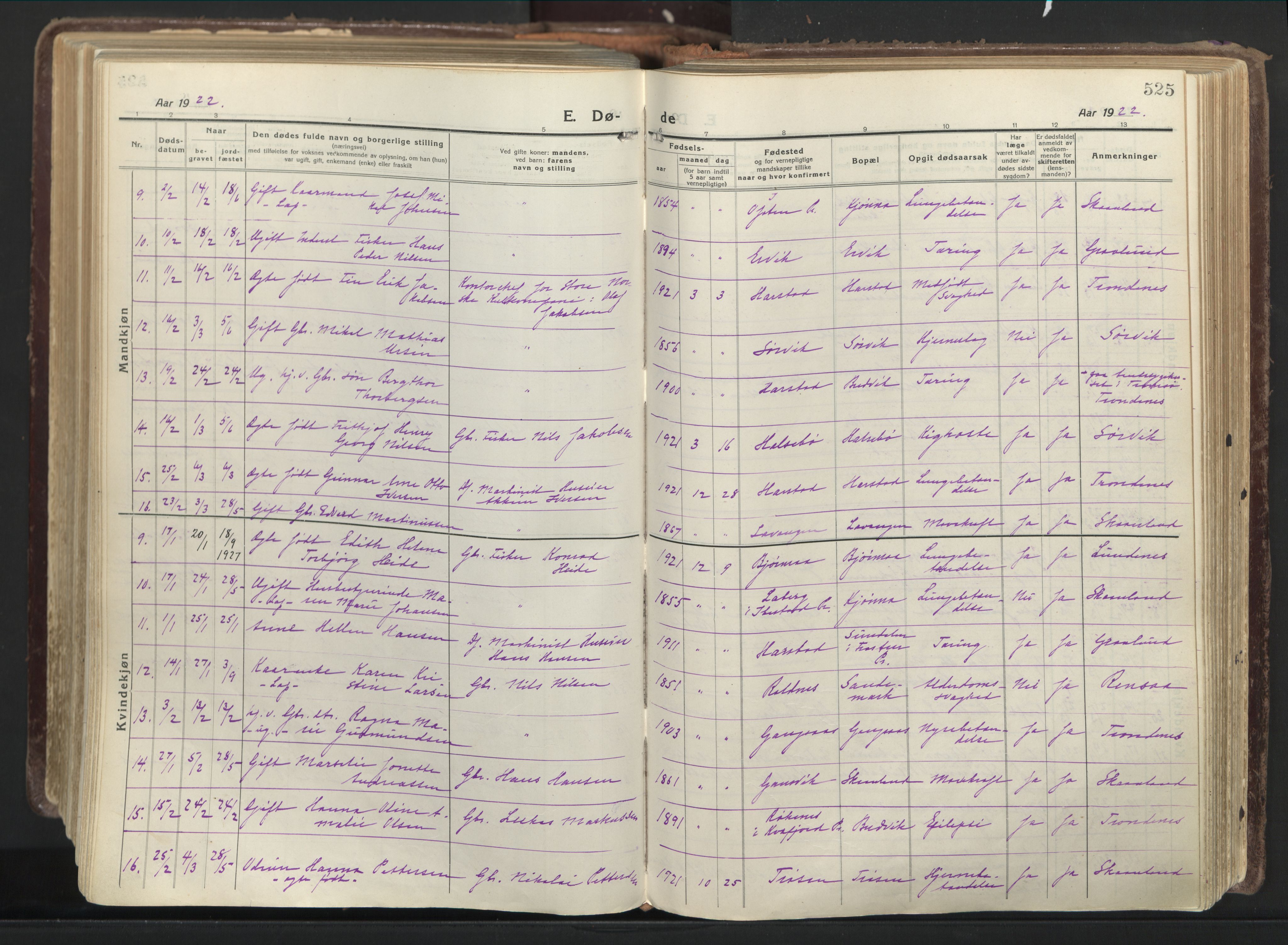 Trondenes sokneprestkontor, AV/SATØ-S-1319/H/Ha/L0019kirke: Parish register (official) no. 19, 1919-1928, p. 525