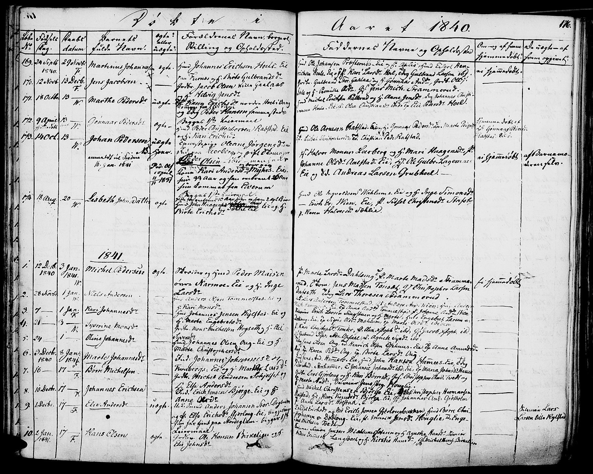 Vang prestekontor, Hedmark, SAH/PREST-008/H/Ha/Haa/L0009: Parish register (official) no. 9, 1826-1841, p. 176