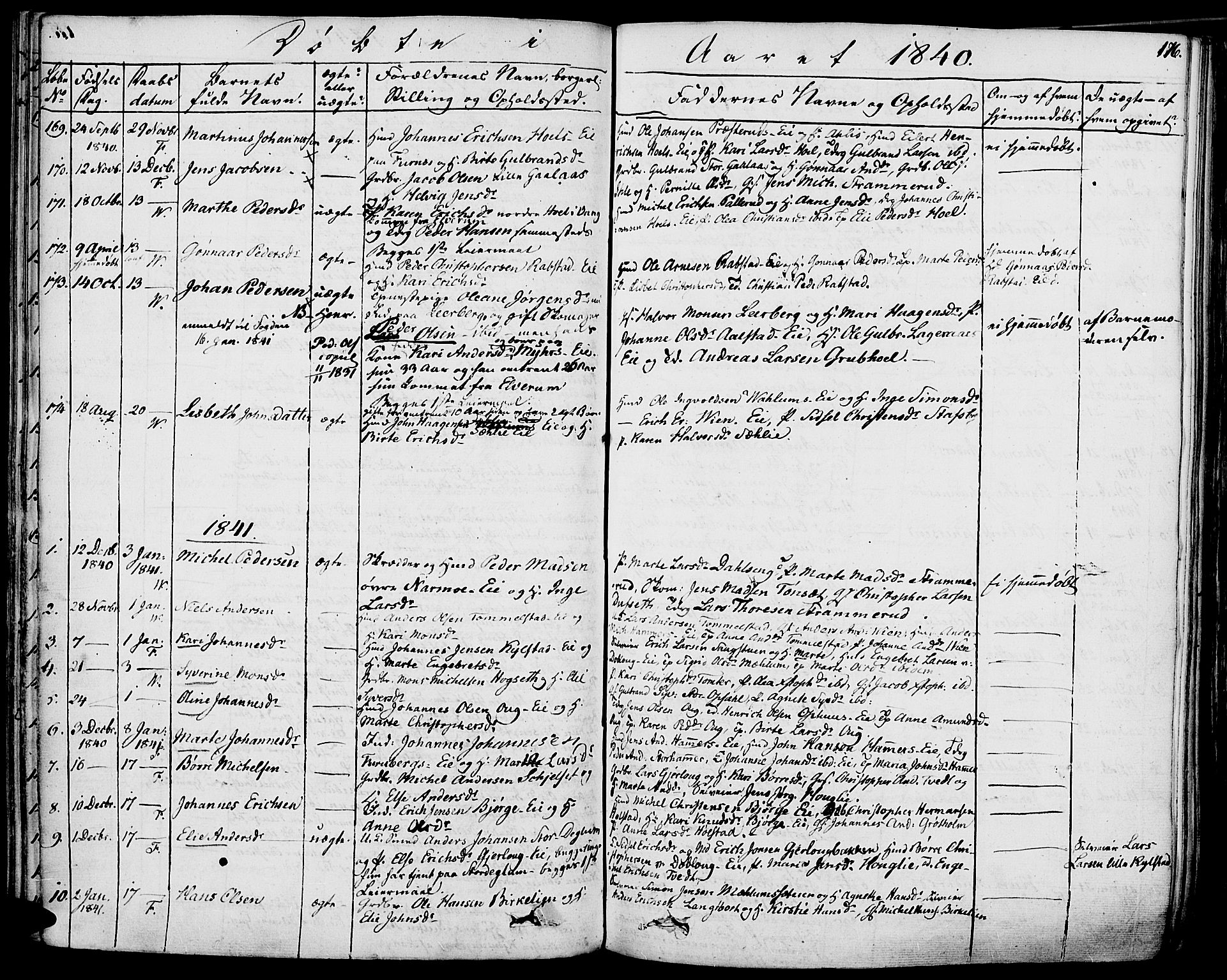 Vang prestekontor, Hedmark, AV/SAH-PREST-008/H/Ha/Haa/L0009: Parish register (official) no. 9, 1826-1841, p. 176