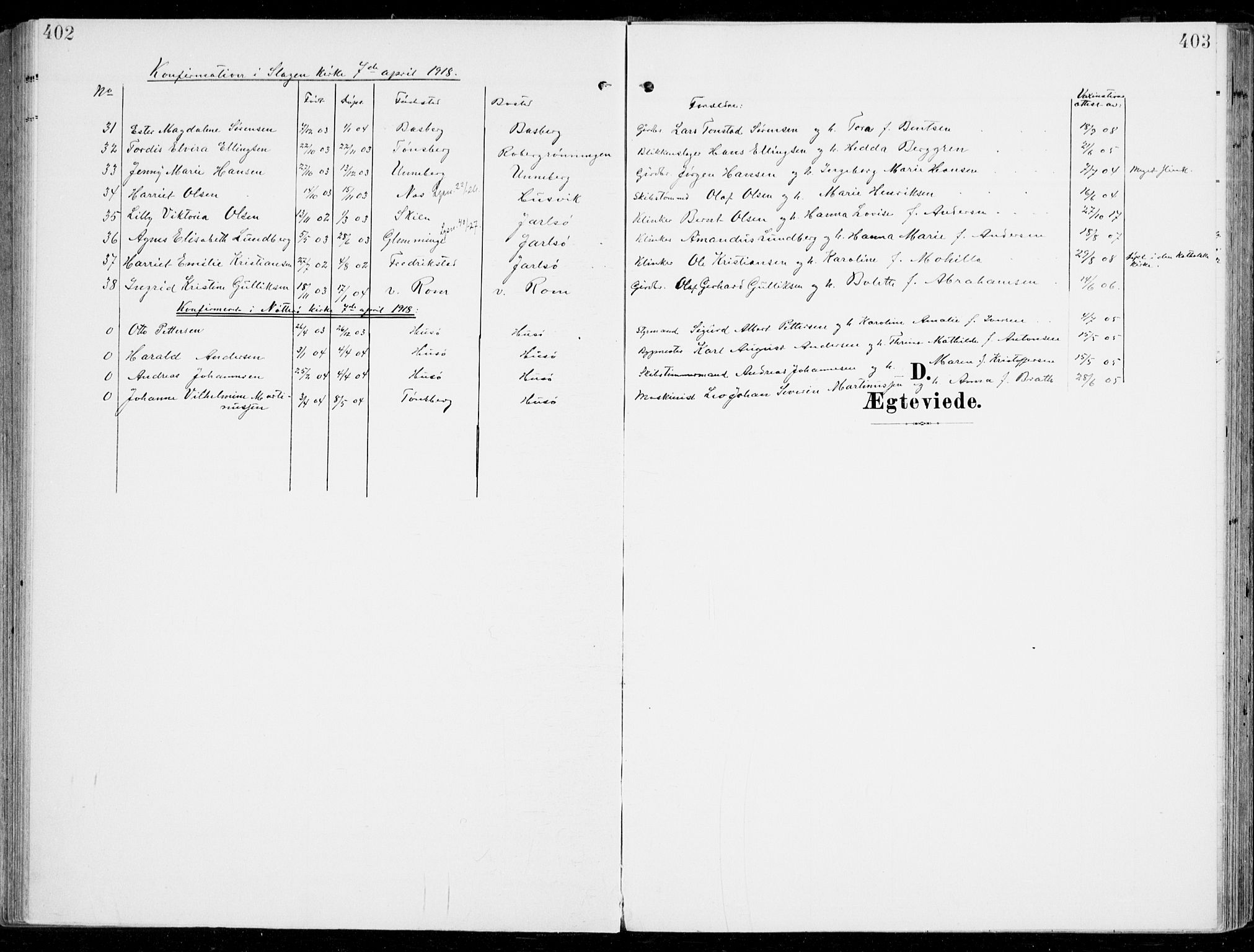 Sem kirkebøker, SAKO/A-5/F/Fb/L0006: Parish register (official) no. II 6, 1905-1918, p. 402-403