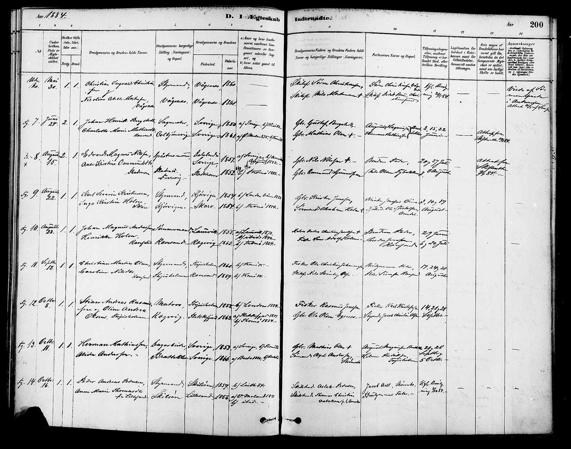 Tromøy sokneprestkontor, AV/SAK-1111-0041/F/Fa/L0009: Parish register (official) no. A 9, 1878-1896, p. 200