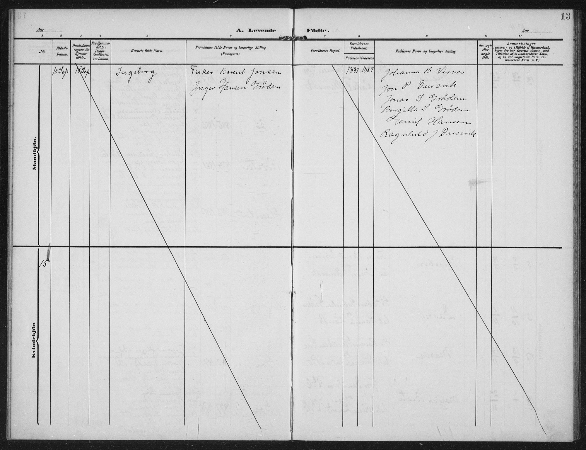 Hetland sokneprestkontor, AV/SAST-A-101826/30/30BA: Parish register (official) no. A 14, 1905-1919, p. 13