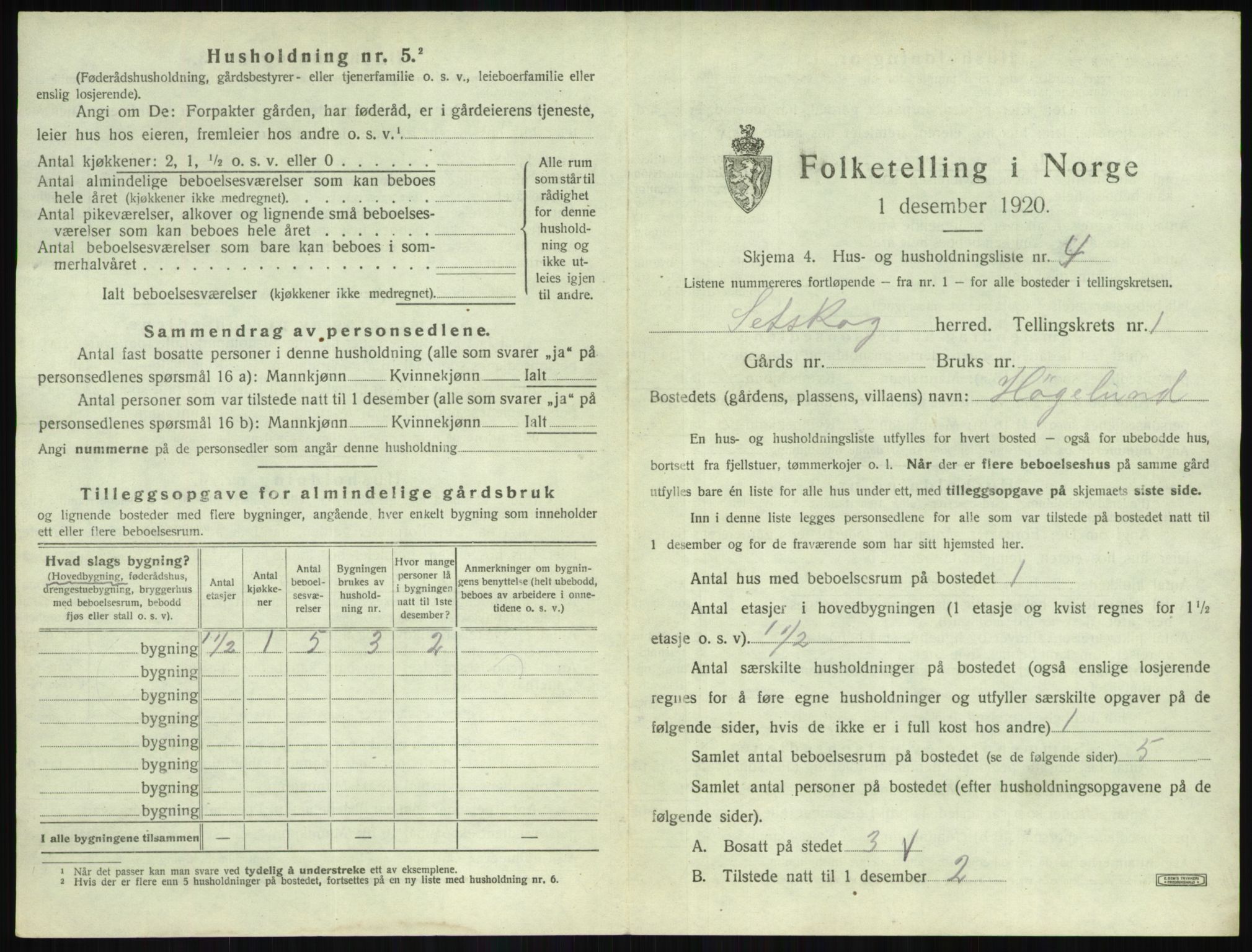 SAO, 1920 census for Setskog, 1920, p. 22