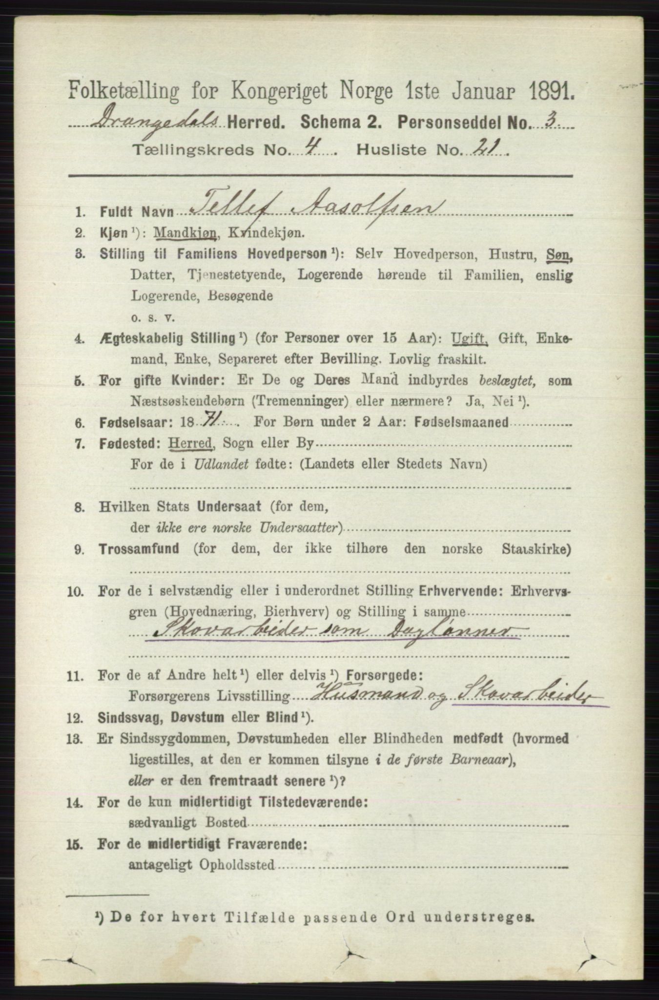 RA, 1891 census for 0817 Drangedal, 1891, p. 1443
