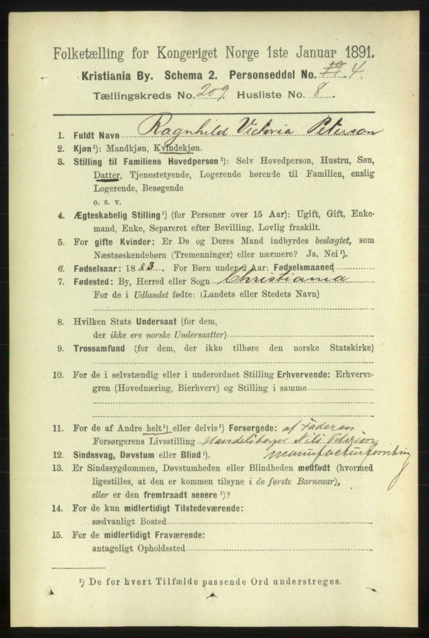 RA, 1891 census for 0301 Kristiania, 1891, p. 125263