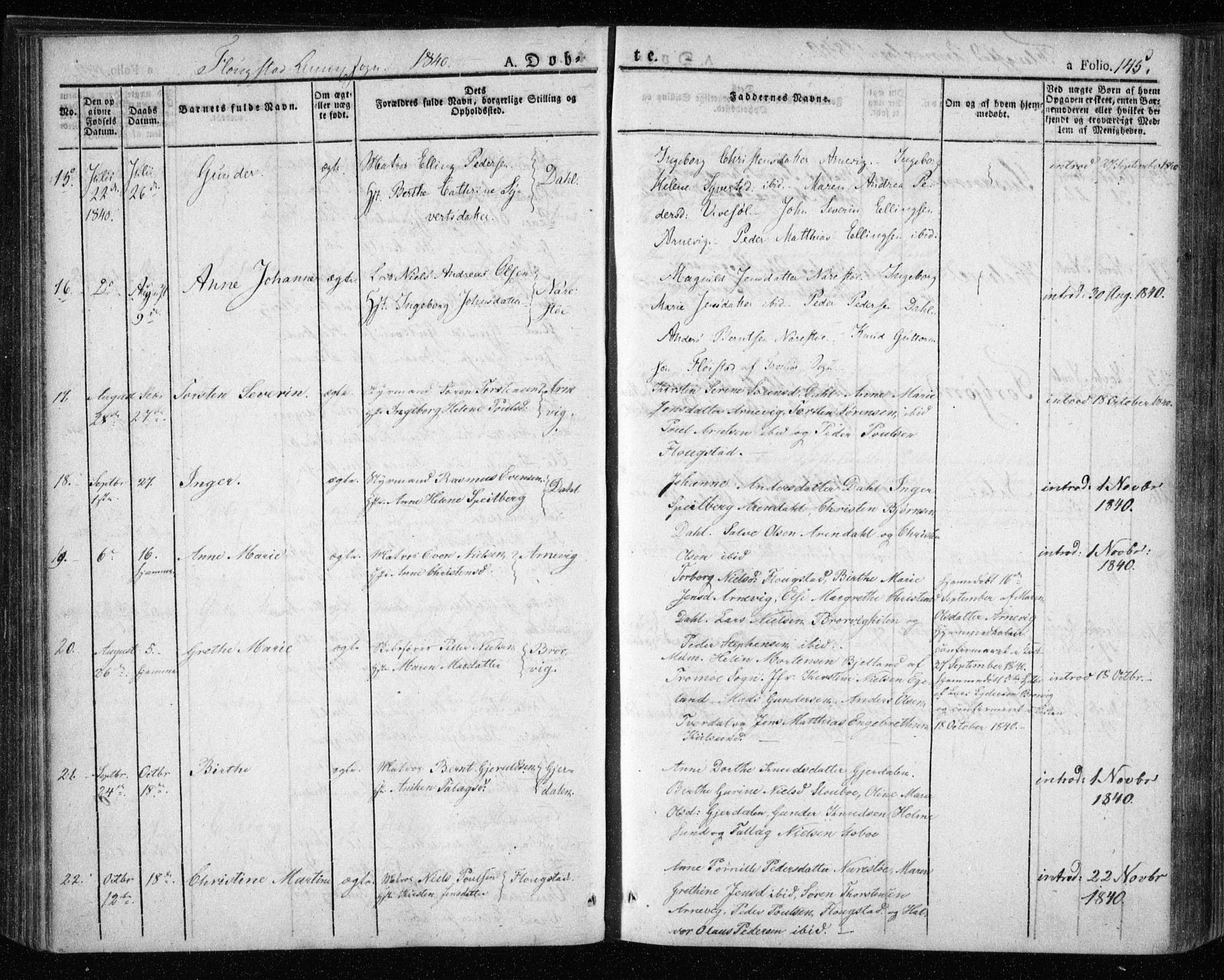 Dypvåg sokneprestkontor, AV/SAK-1111-0007/F/Fa/Faa/L0004: Parish register (official) no. A 4, 1824-1840, p. 145