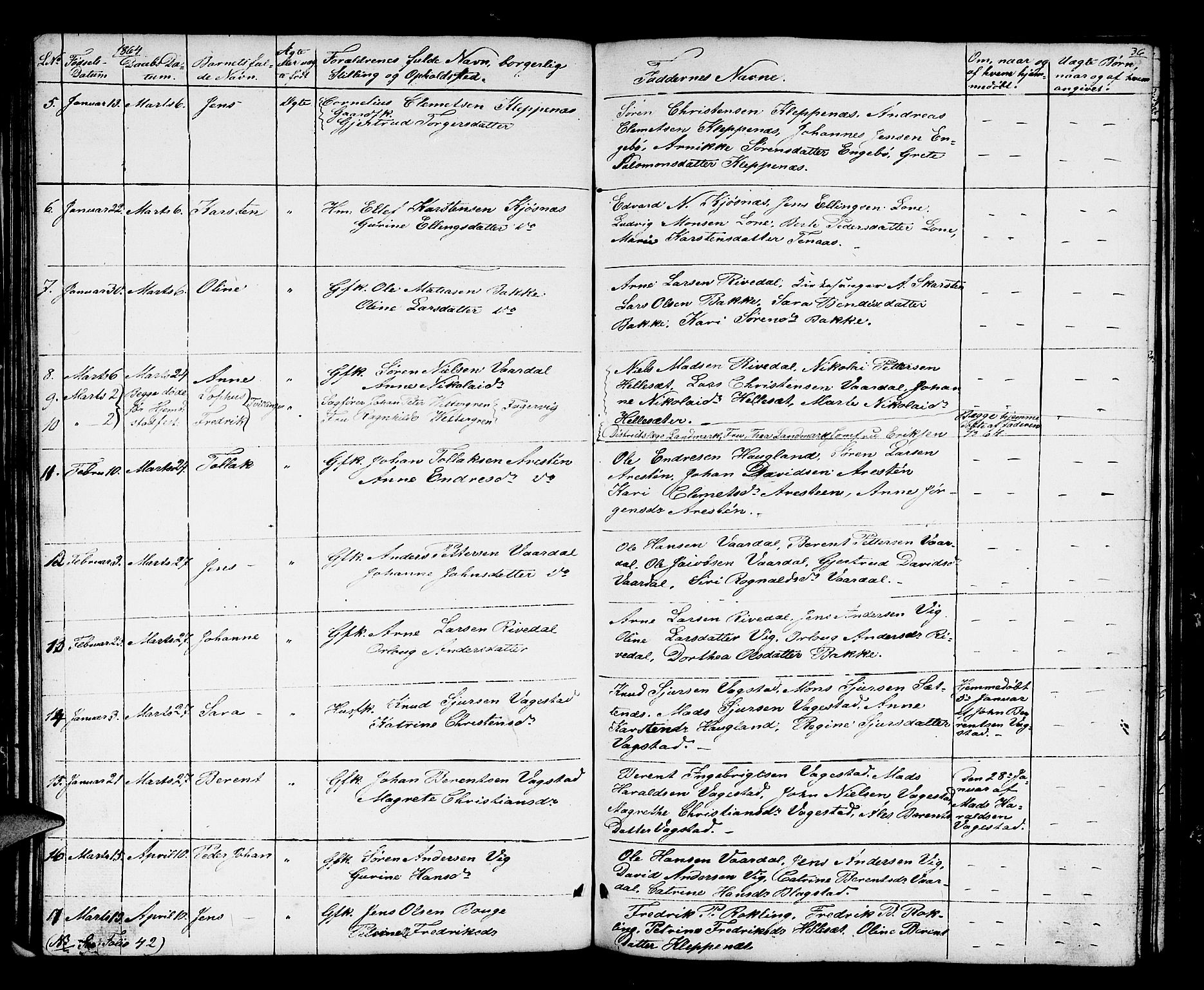 Fjaler sokneprestembete, AV/SAB-A-79801/H/Hab/Haba/L0002: Parish register (copy) no. A 2, 1846-1864, p. 36