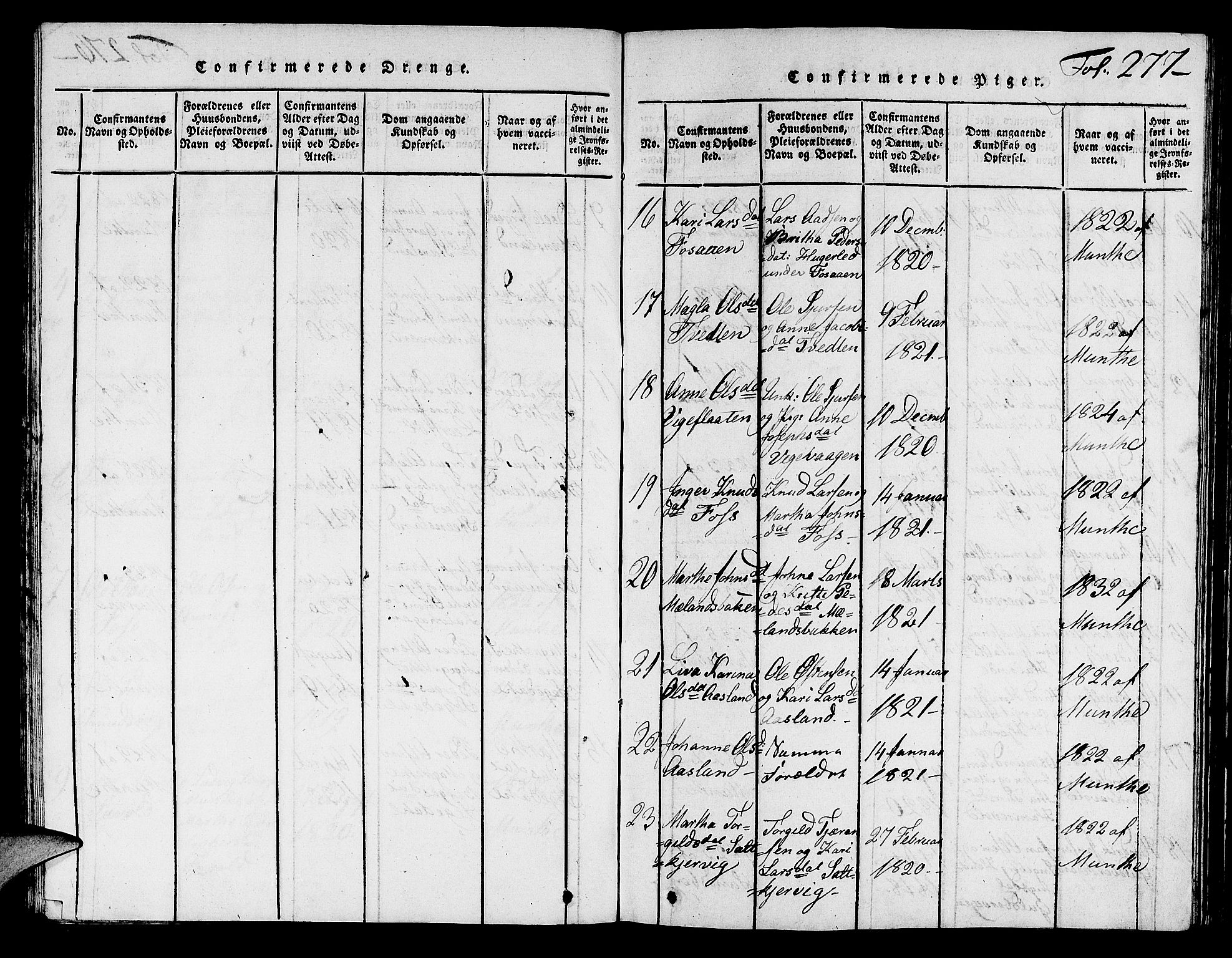 Hjelmeland sokneprestkontor, AV/SAST-A-101843/01/V/L0001: Parish register (copy) no. B 1, 1816-1841, p. 277