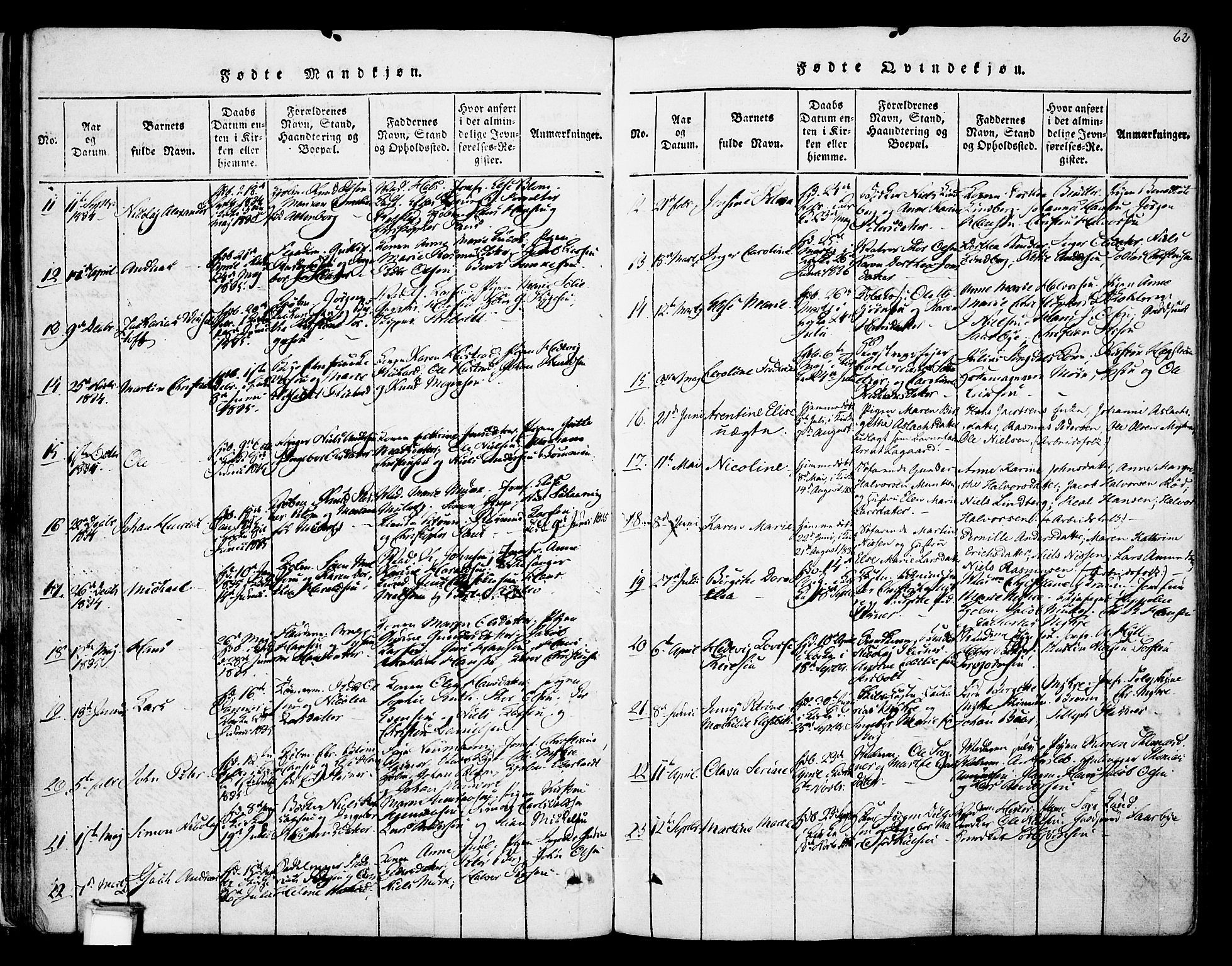 Skien kirkebøker, SAKO/A-302/F/Fa/L0005: Parish register (official) no. 5, 1814-1843, p. 62