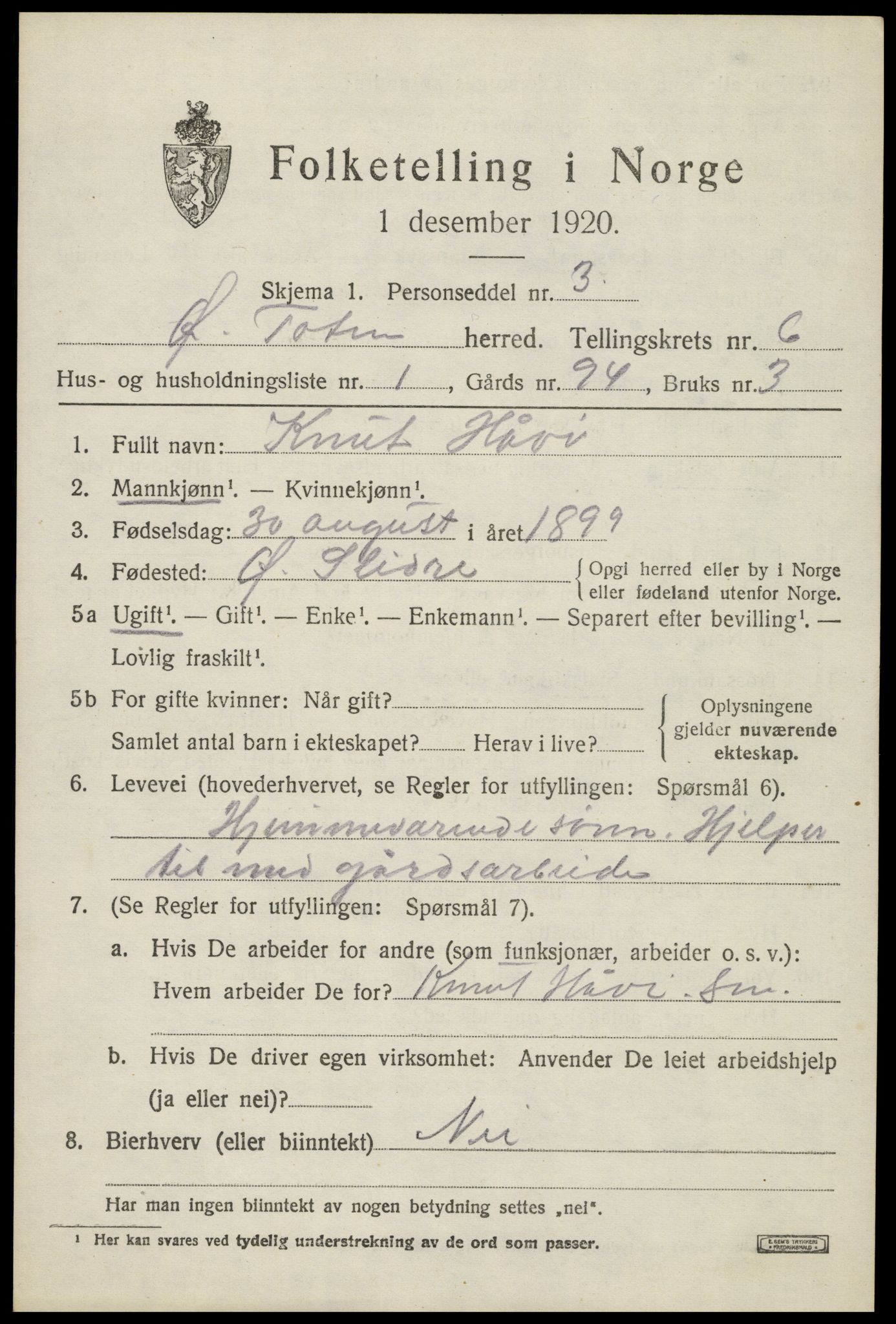 SAH, 1920 census for Østre Toten, 1920, p. 13072