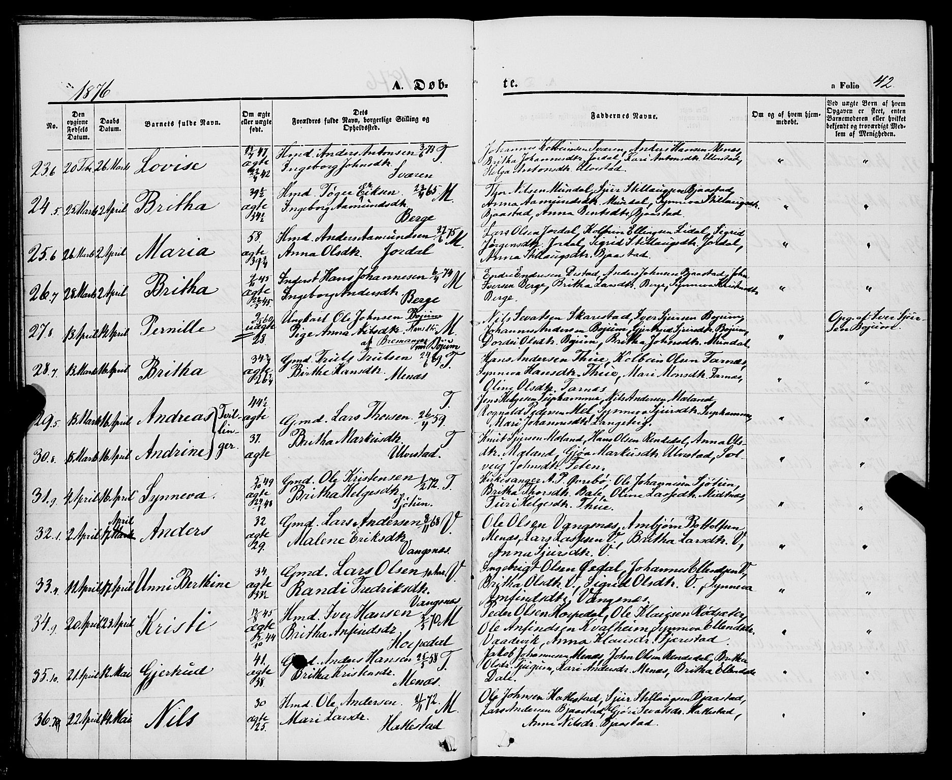 Balestrand sokneprestembete, AV/SAB-A-79601/H/Haa/Haaa/L0003: Parish register (official) no. A 3, 1867-1878, p. 42