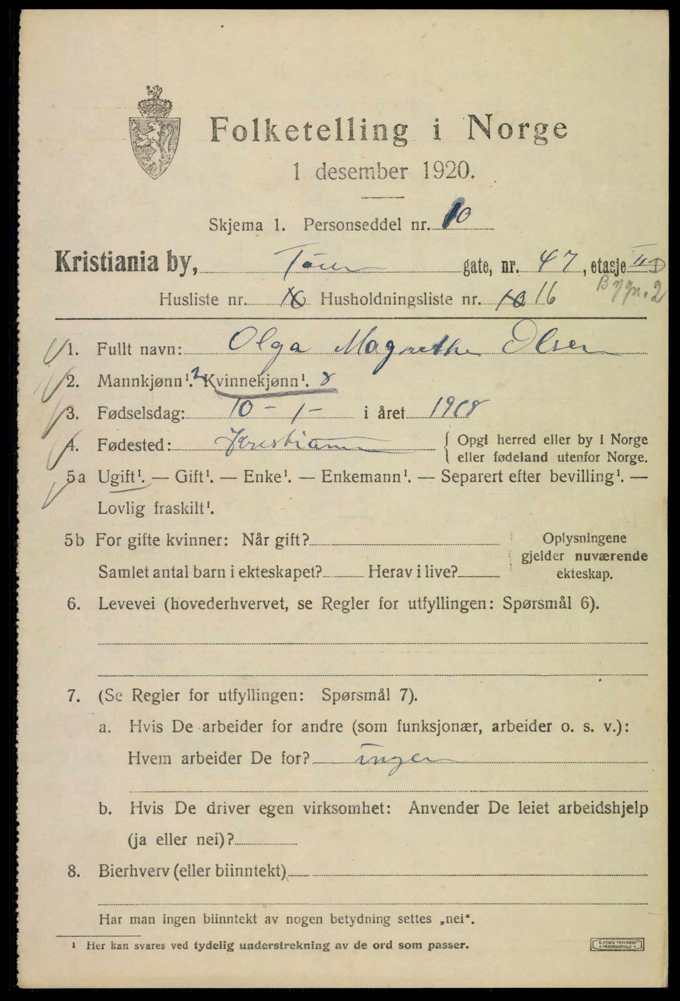 SAO, 1920 census for Kristiania, 1920, p. 609859