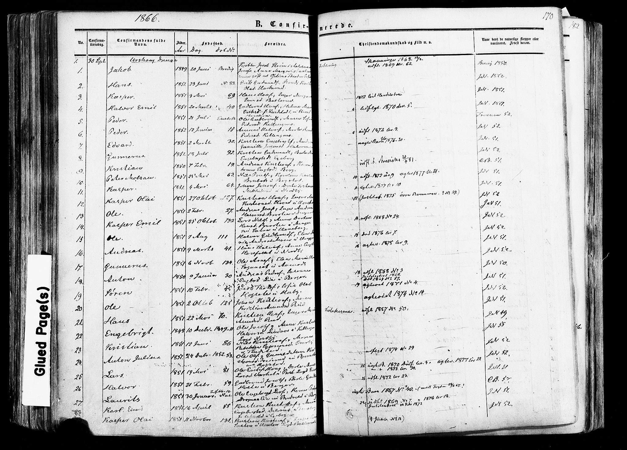 Aurskog prestekontor Kirkebøker, AV/SAO-A-10304a/F/Fa/L0007: Parish register (official) no. I 7, 1854-1877, p. 170