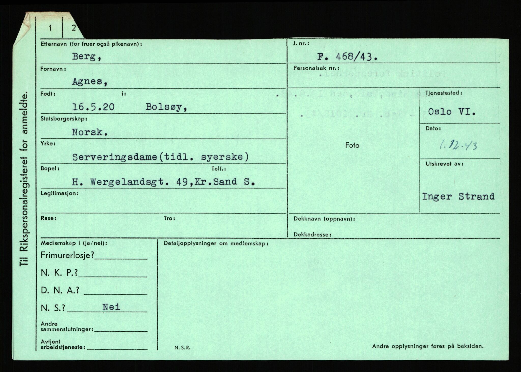 Statspolitiet - Hovedkontoret / Osloavdelingen, AV/RA-S-1329/C/Ca/L0002: Arneberg - Brand, 1943-1945, p. 1981