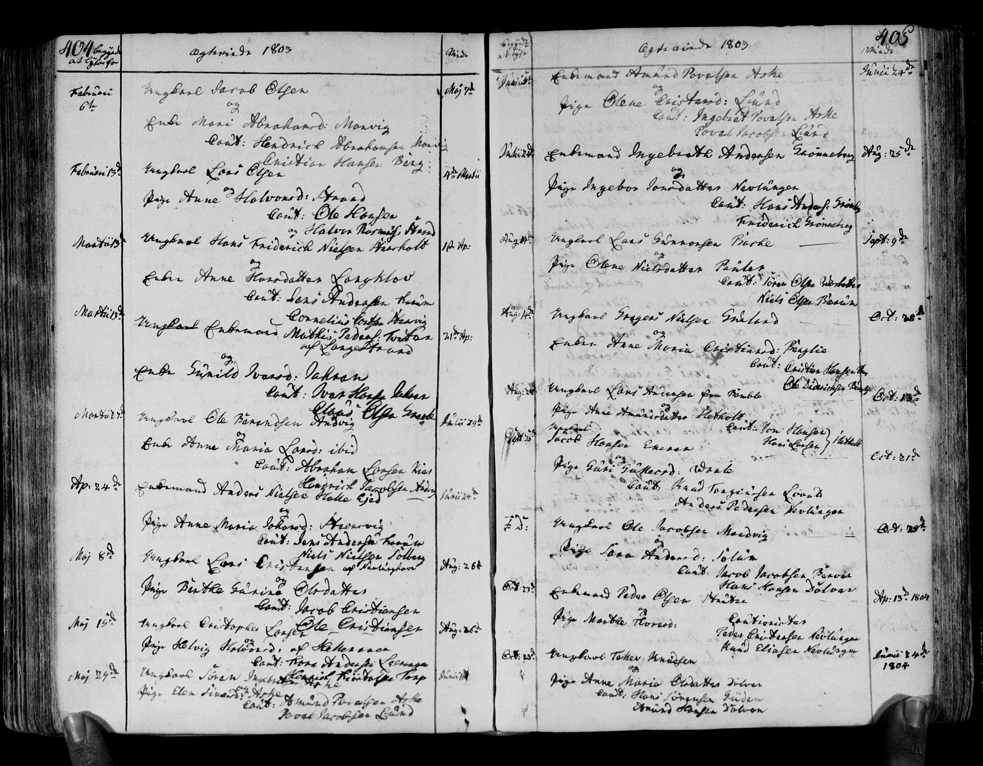 Brunlanes kirkebøker, SAKO/A-342/F/Fa/L0002: Parish register (official) no. I 2, 1802-1834, p. 404-405