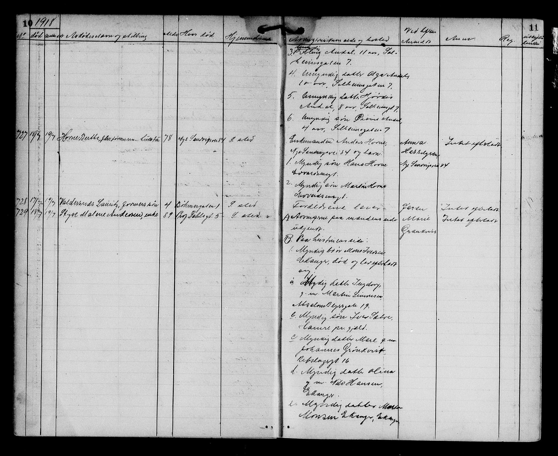 Byfogd og Byskriver i Bergen, AV/SAB-A-3401/06/06Na/L0012: Dødsfallsjournaler, 1918-1919, p. 10-11