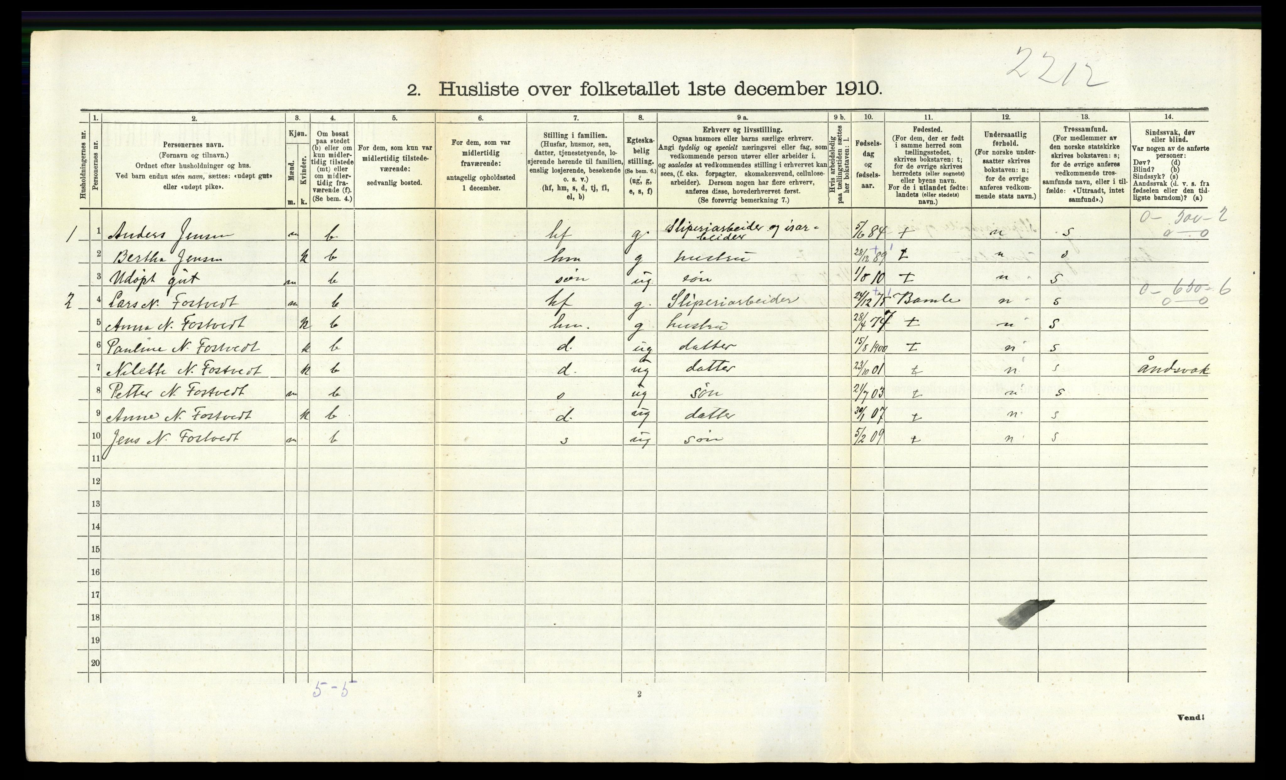 RA, 1910 census for Skåtøy, 1910, p. 1078