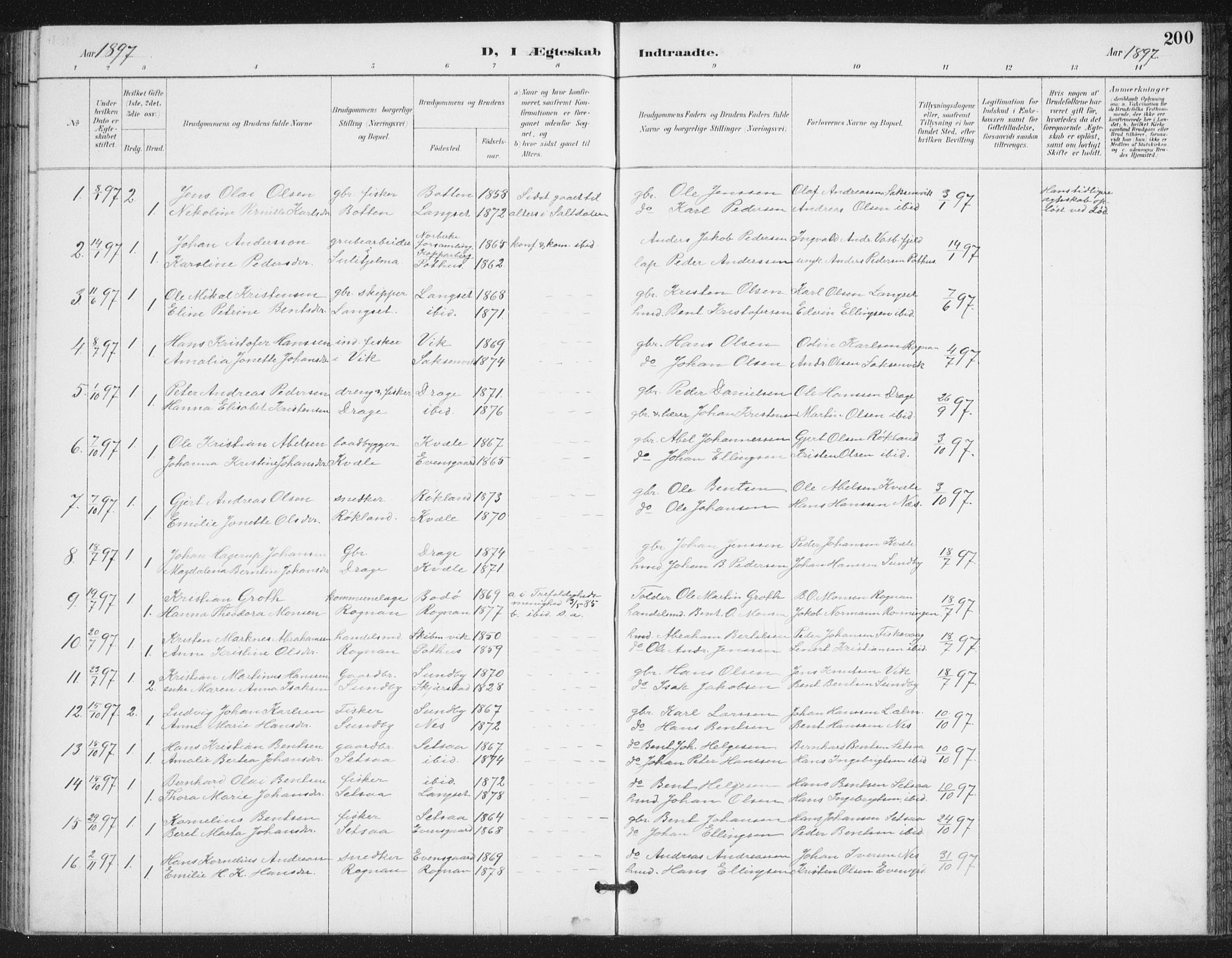 Ministerialprotokoller, klokkerbøker og fødselsregistre - Nordland, AV/SAT-A-1459/847/L0682: Parish register (copy) no. 847C10, 1889-1907, p. 200