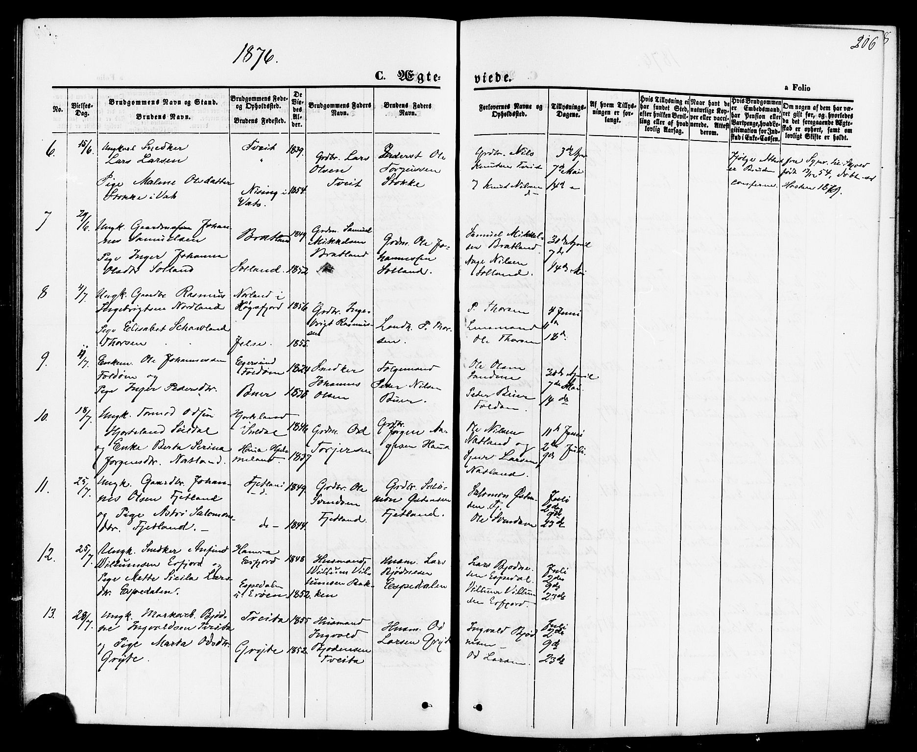 Jelsa sokneprestkontor, AV/SAST-A-101842/01/IV: Parish register (official) no. A 8, 1867-1883, p. 206